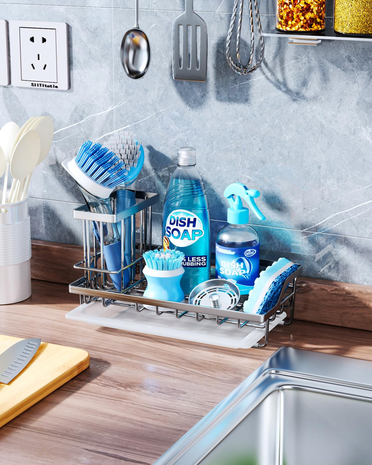 Sink Caddy Kitchen Sponge Holder with Dish Brush Holder