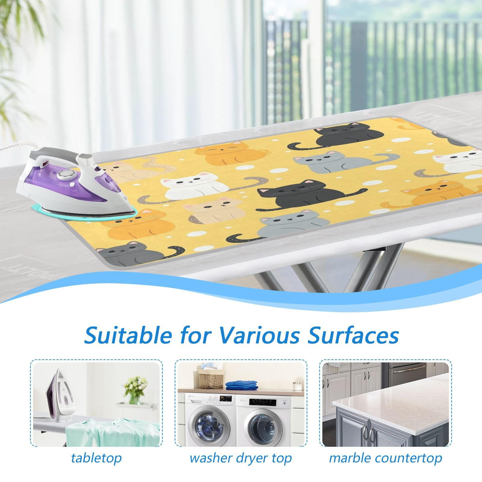 Yellow Polka Dot Cat Ironing Mat Thickened Ironing Blanket Travel Portable Double