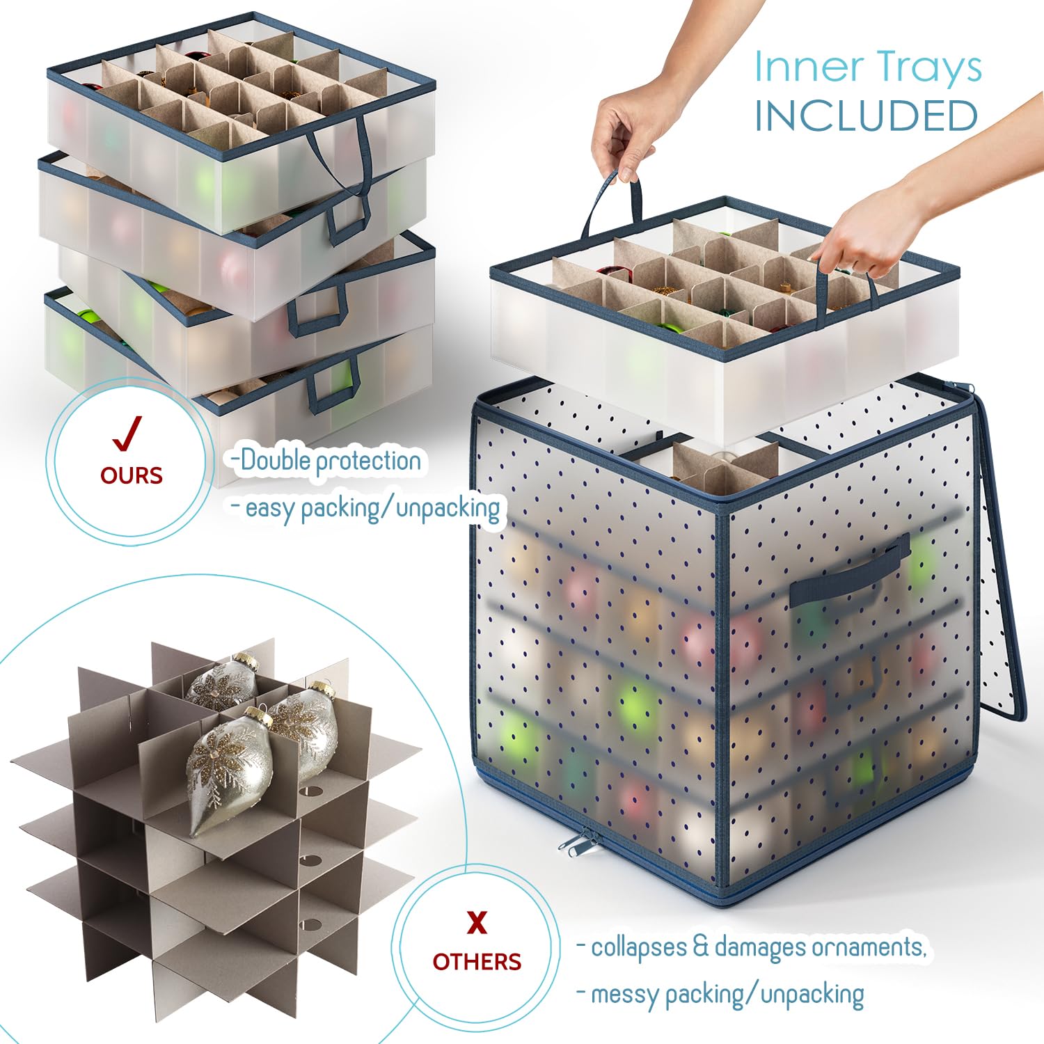 Christmas Ornament Storage Box With 4 Inner Tray Dividers