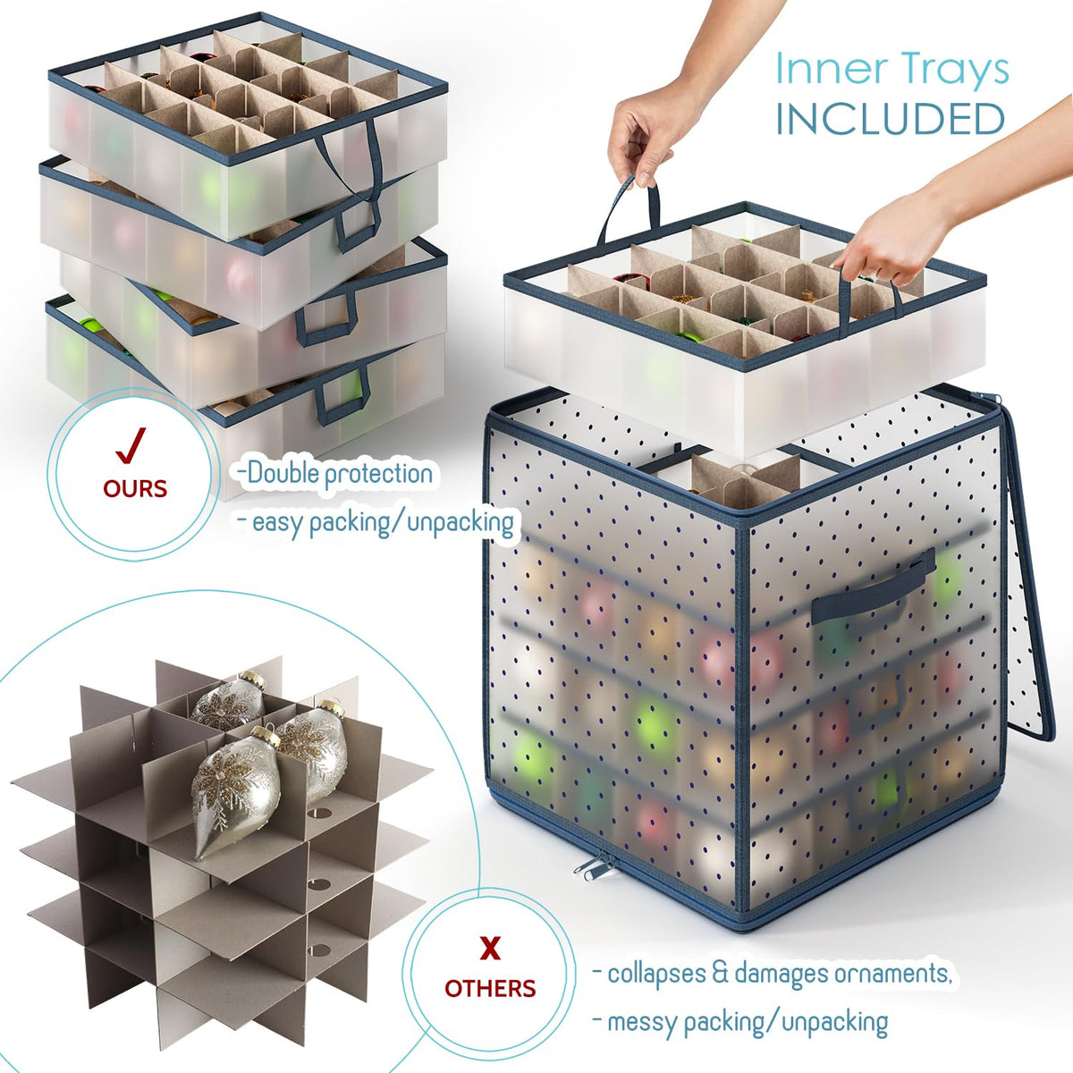 Christmas Ornament Storage Box With 4 Inner Tray Dividers