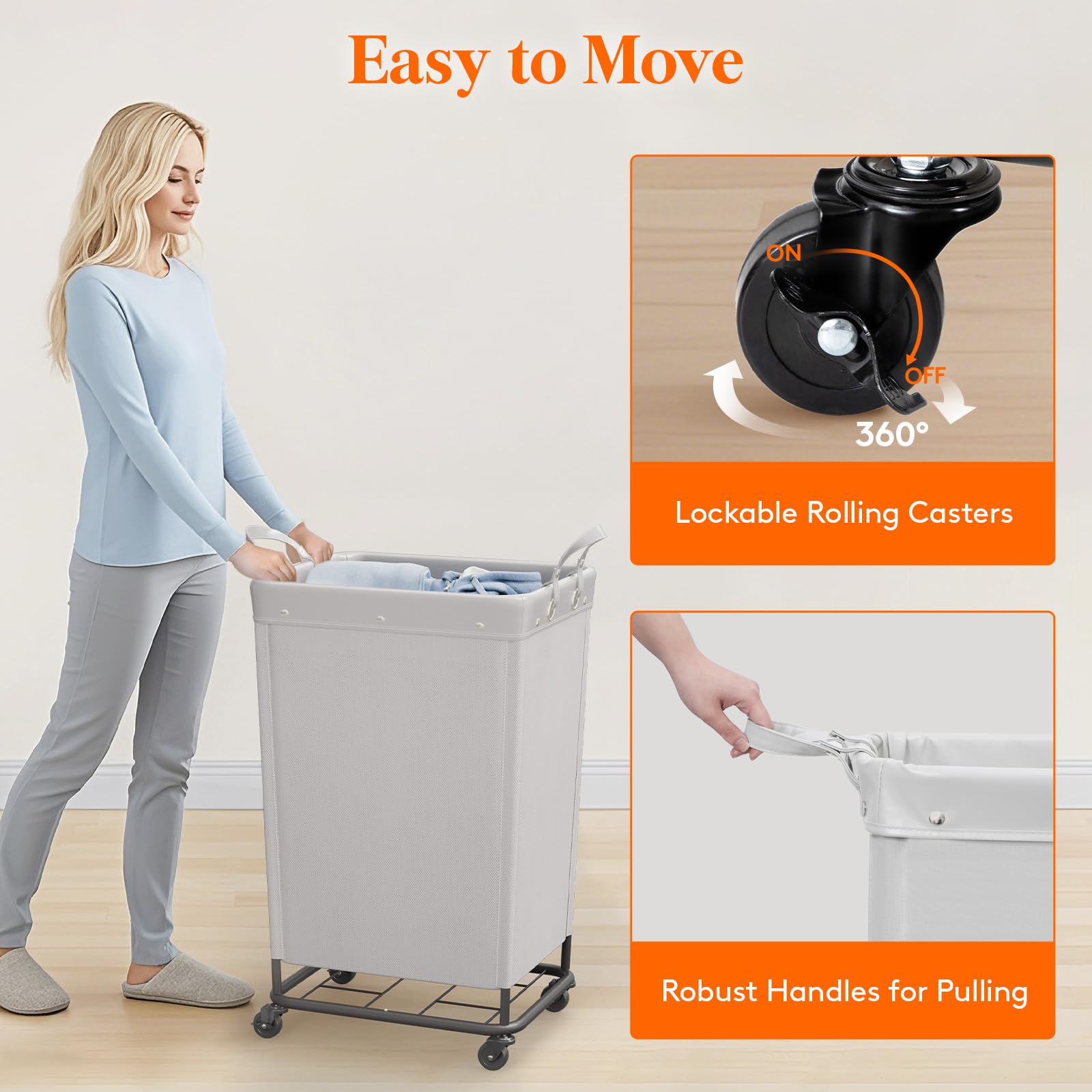 165L Heavy Duty Laundry Basket with Wheels and Handles
