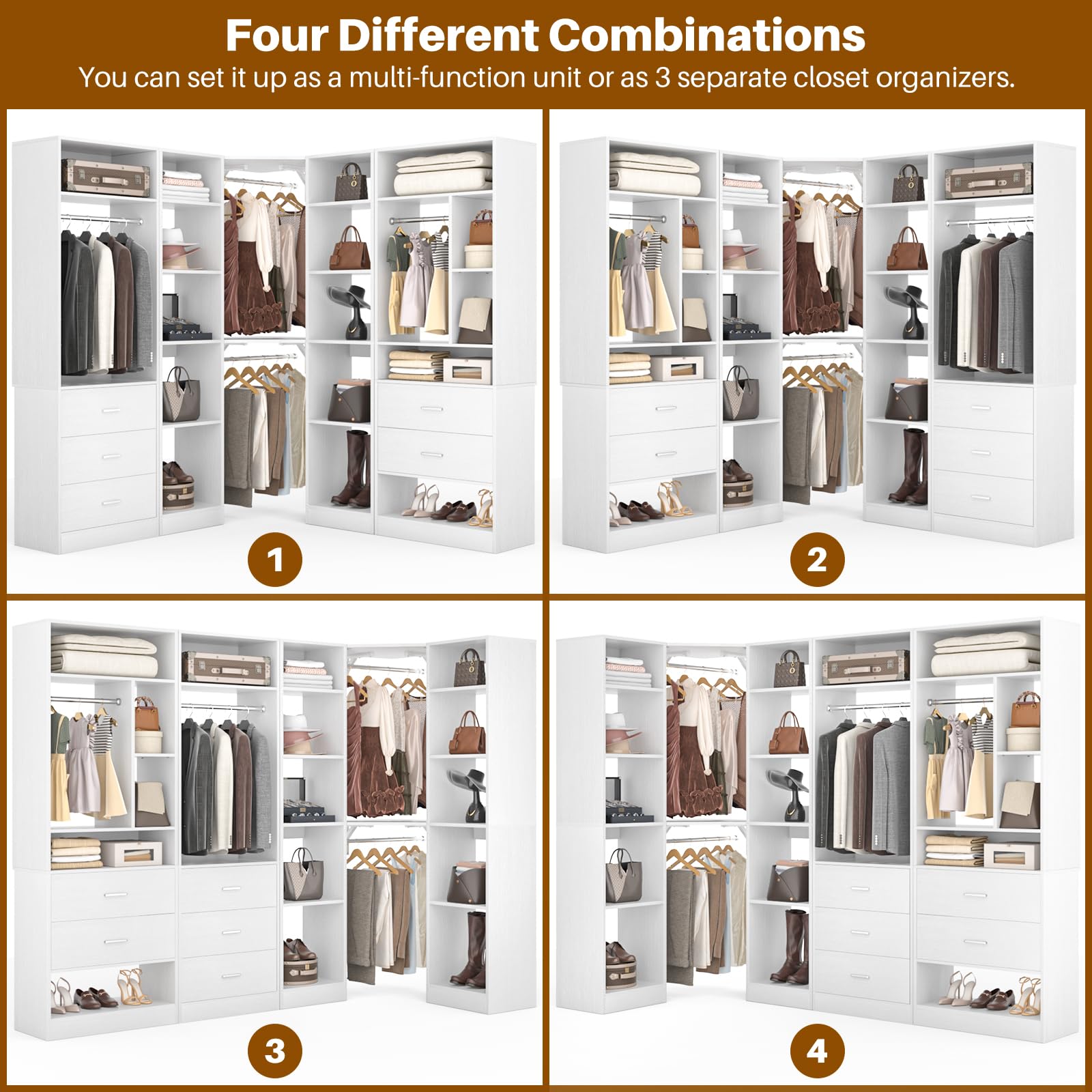Corner Closet System with 5 Drawers