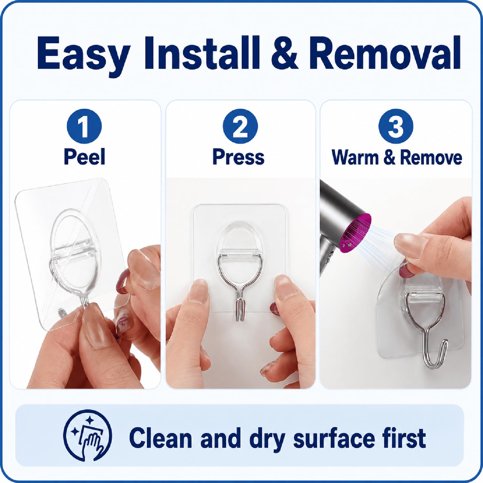 Clear Adhesive Wall Hooks (10 Count)