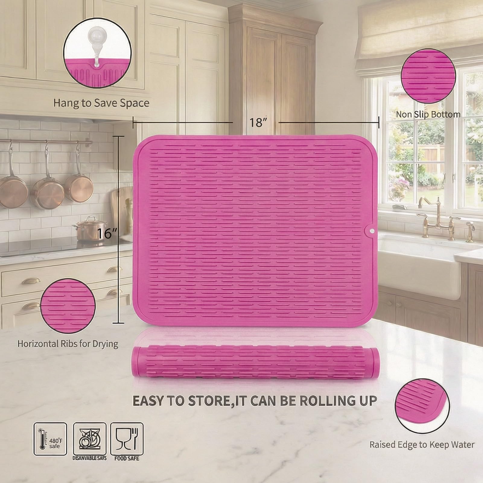 Silicone Dish Drying Mat for Multiple Usage