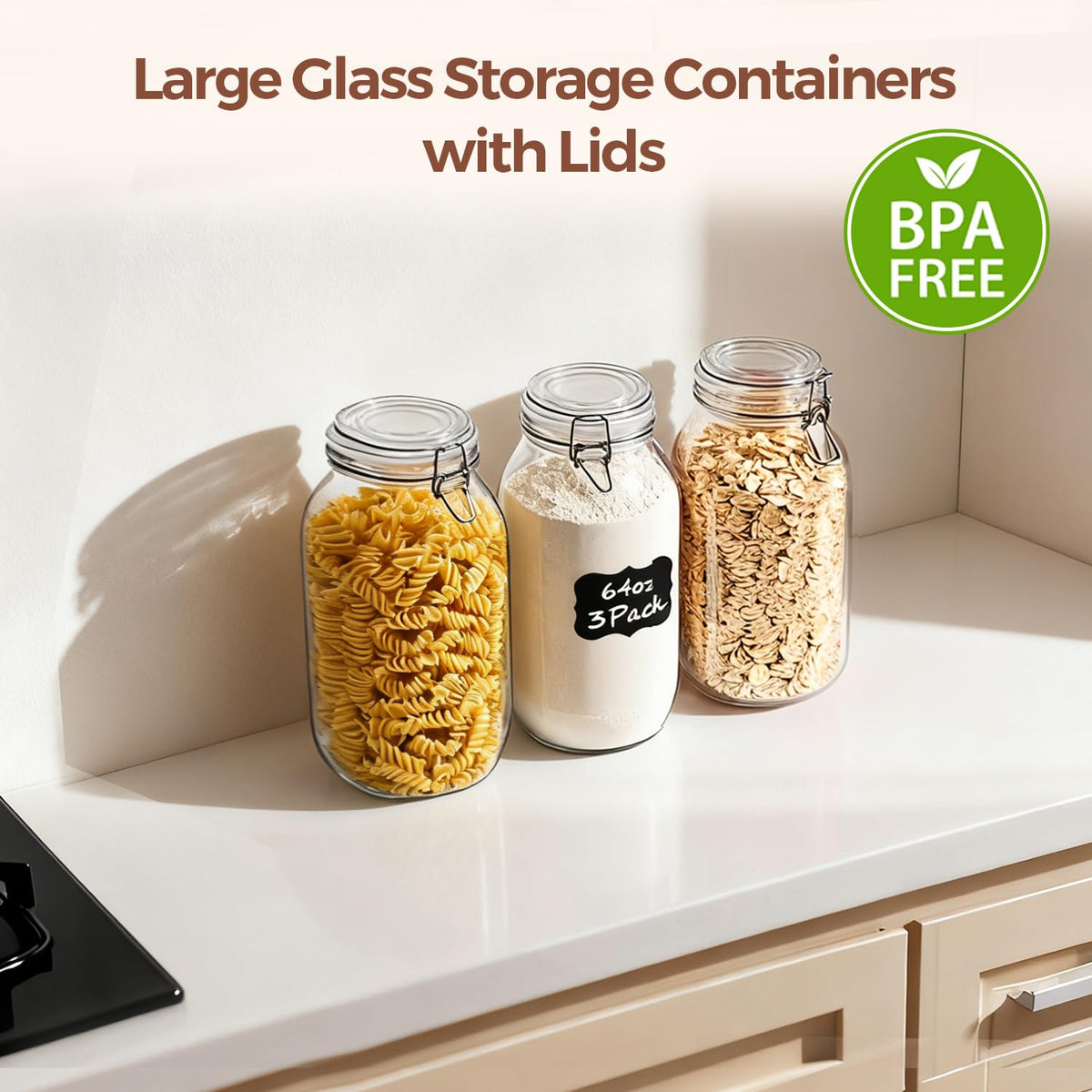 Large Glass Jars with Airtight Lids 71 oz 3 Pack Pantry Organization (3 Count)