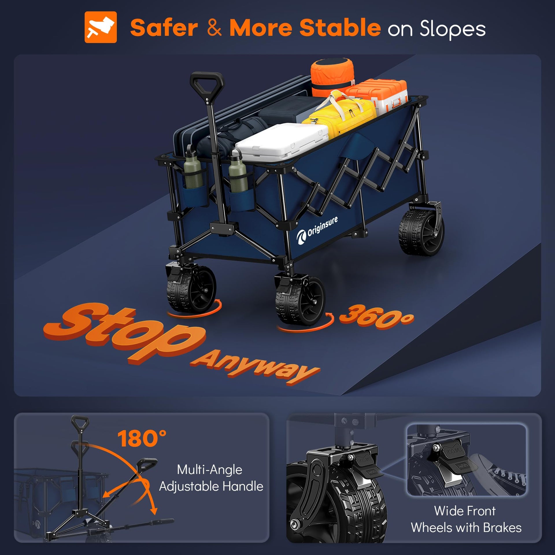 220L Collapsible Beach Wagon Cart with Big Wheels