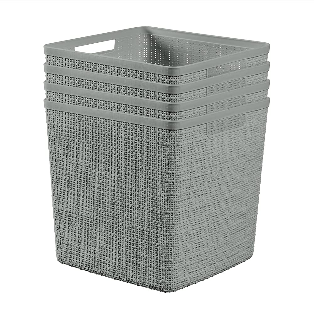 Set of 4 Large Cube 17L Jute Decorative Plastic Organization and Storage Baskets (4 Count)