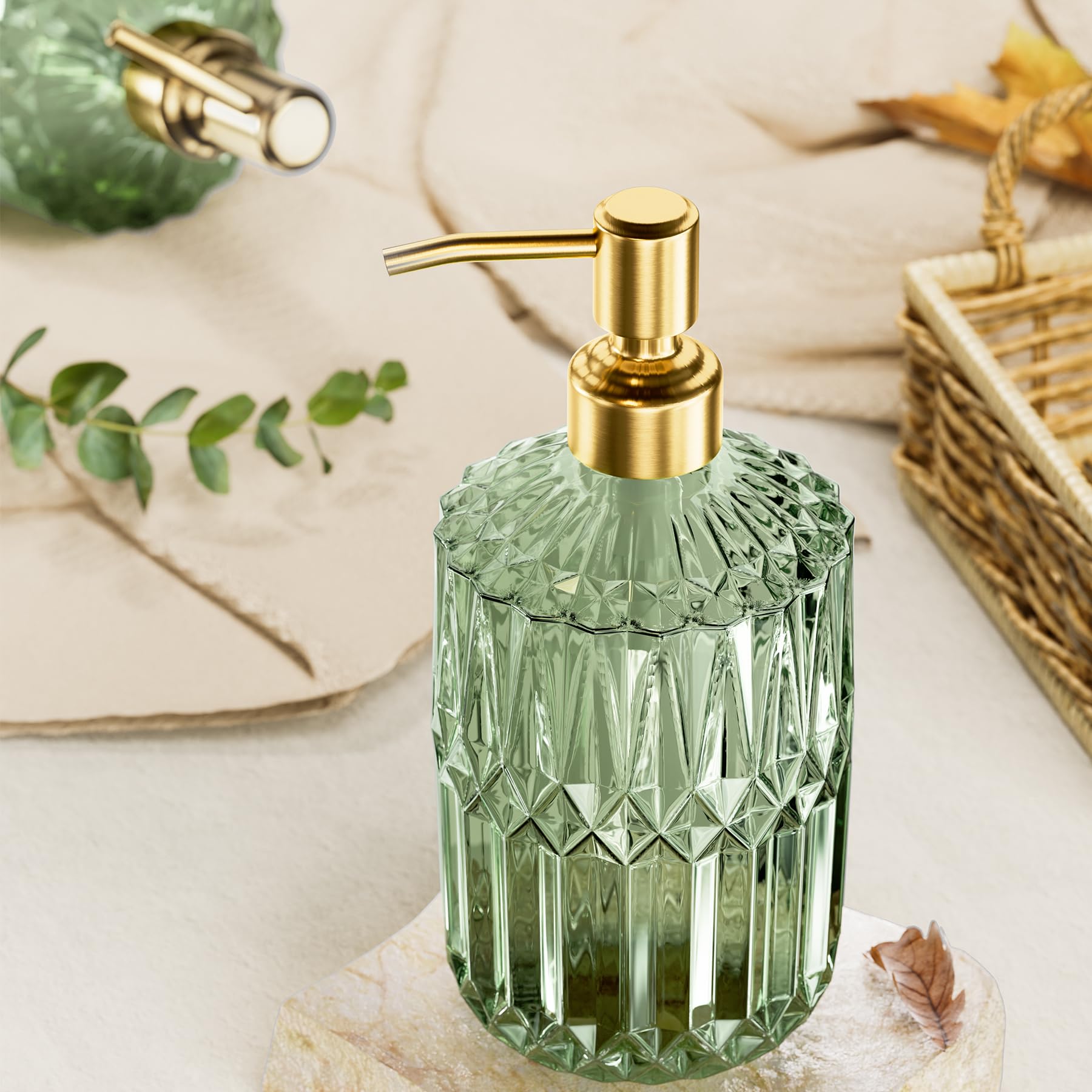 Soap Dispenser Green Glass Soap Dispenser with Pump Stainless Steel