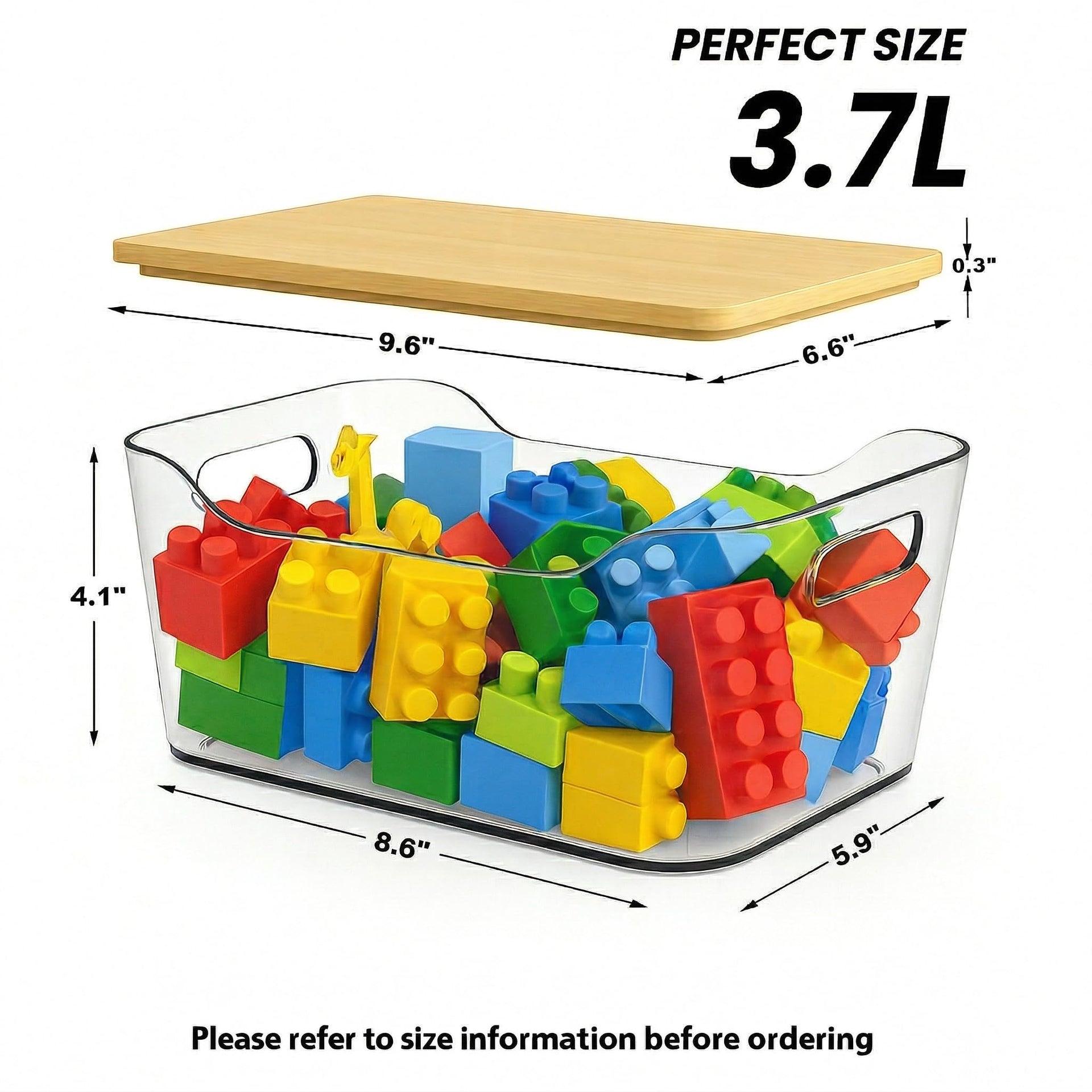6 Pack Clear Stackable Storage Bins with Bamboo Lids (6 Count)