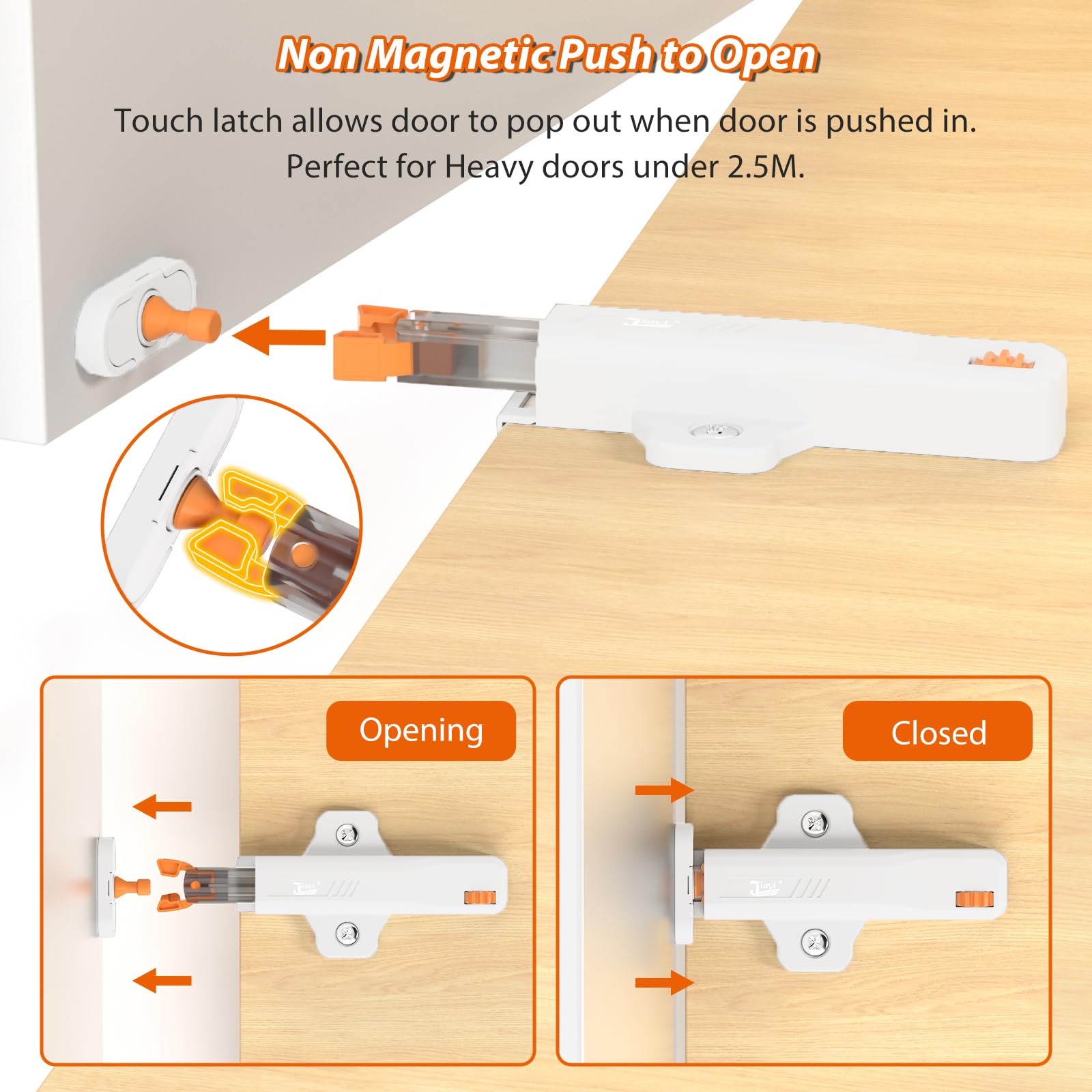 Push to Open Door Catches Heavy Duty 2 Pack Push Opener Door Latch for Cupboard White Touch Open Latches for Closet Closing Wardrobe Closure Spring Push Latch (2 Count)