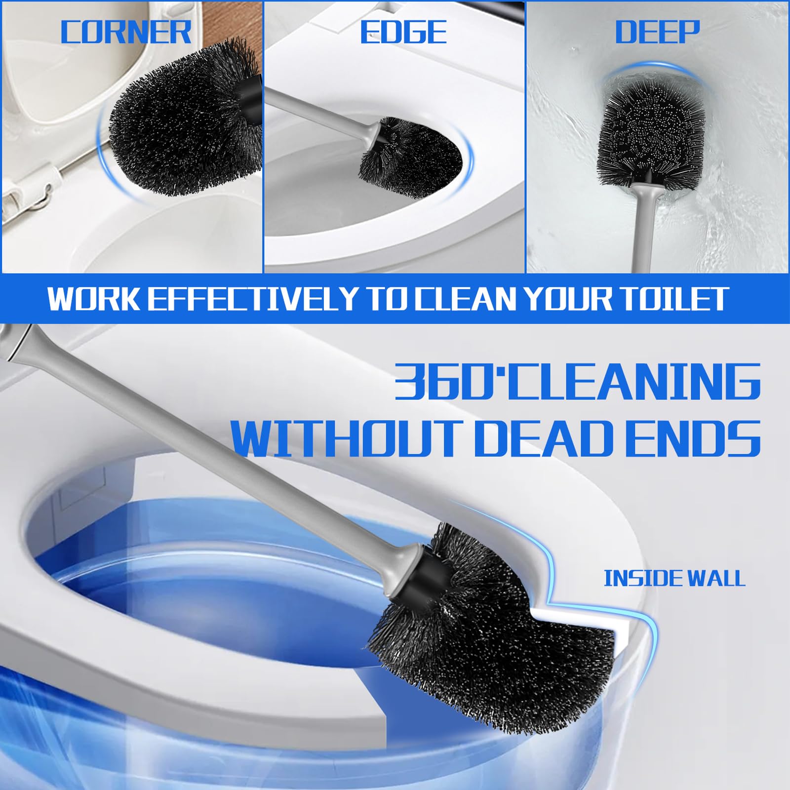 Toilet Brush and Holder 3 Pack with Long Handle