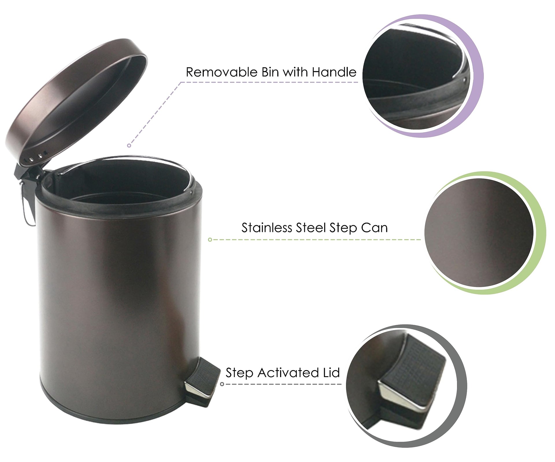 Stainless Steel Small Trash Can with Lid & Step Pedal