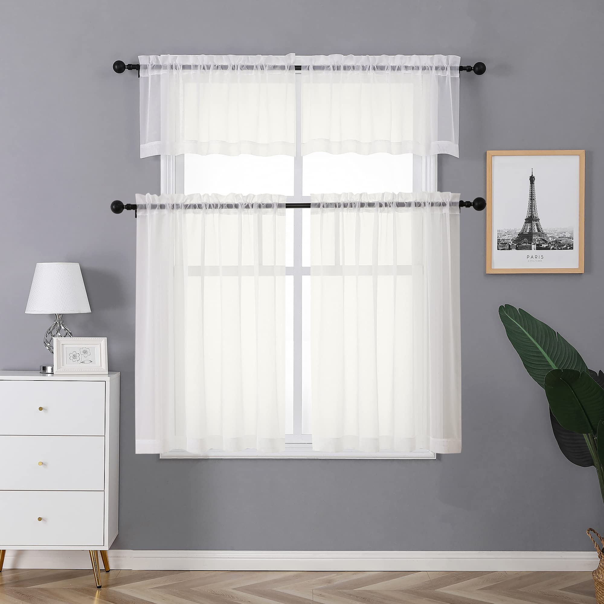 Ivory Sheer Curtains Tier 36 inch Length 2 Panels