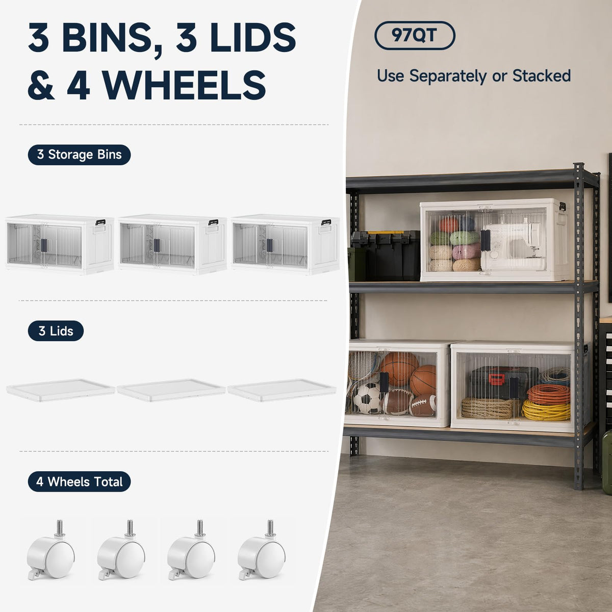 97QT Storage Bins with Lids for Closet