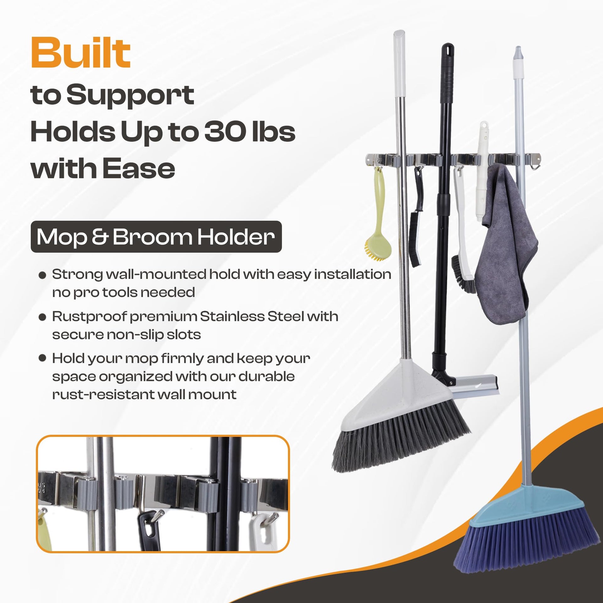 Stainless Steel Broom Holder Wall Mount