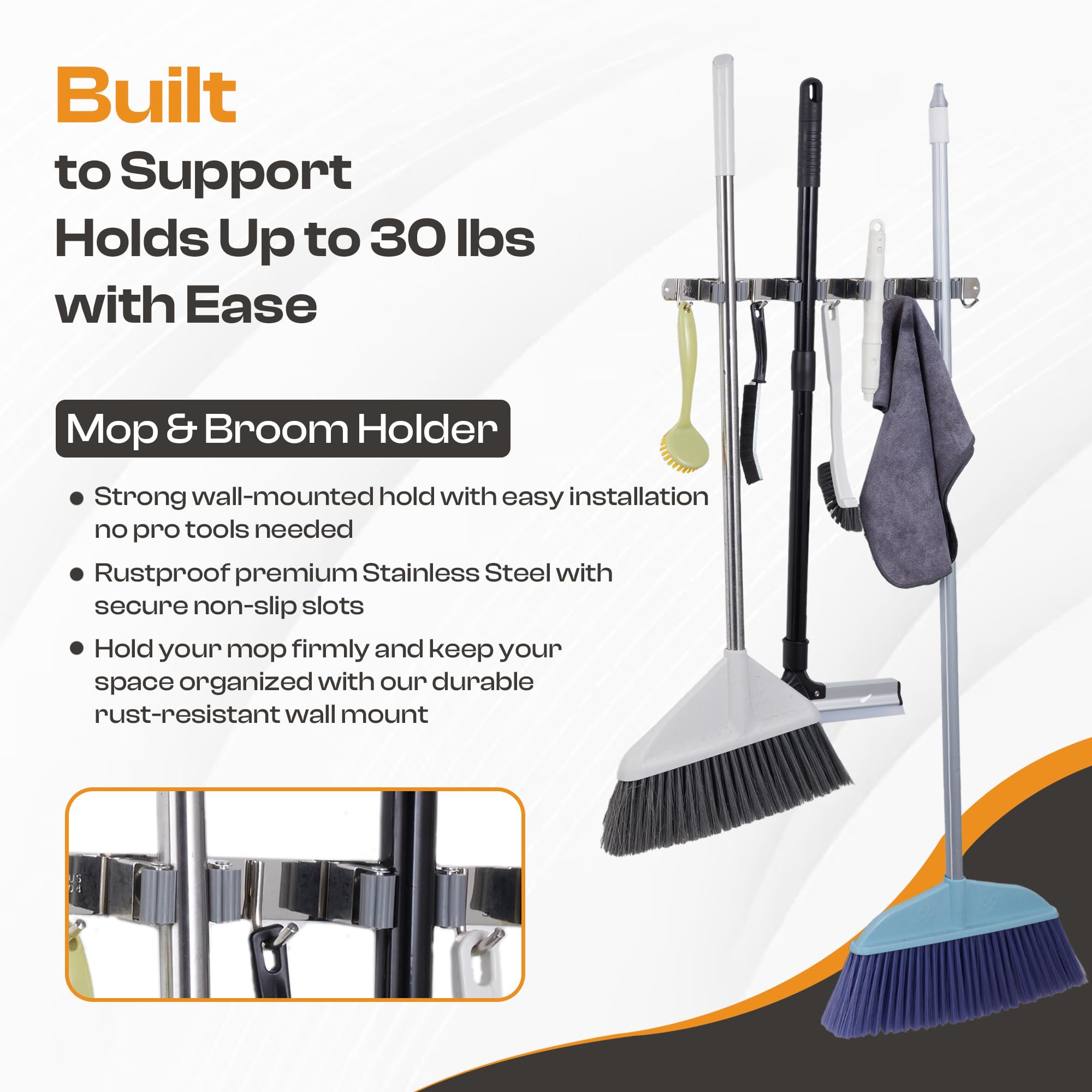 Stainless Steel Broom Holder Wall Mount