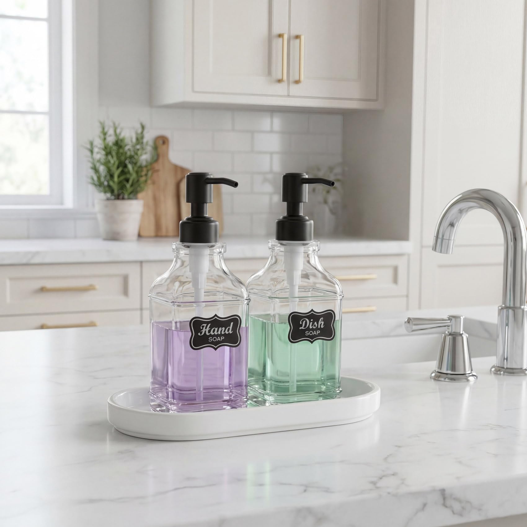 2Pack Hand & Dish Glass Soap Dispenser with Black Rust Proof Pump (2 Count)