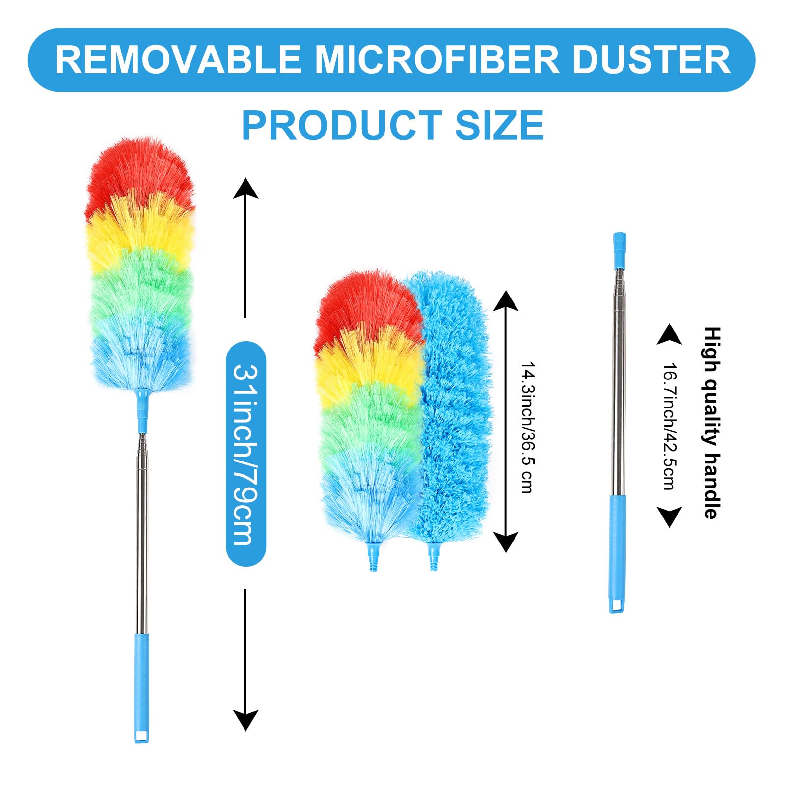 Rainbow Extendable Static Duster Reusable Microfiber Duster with 100" Telescoping Pole