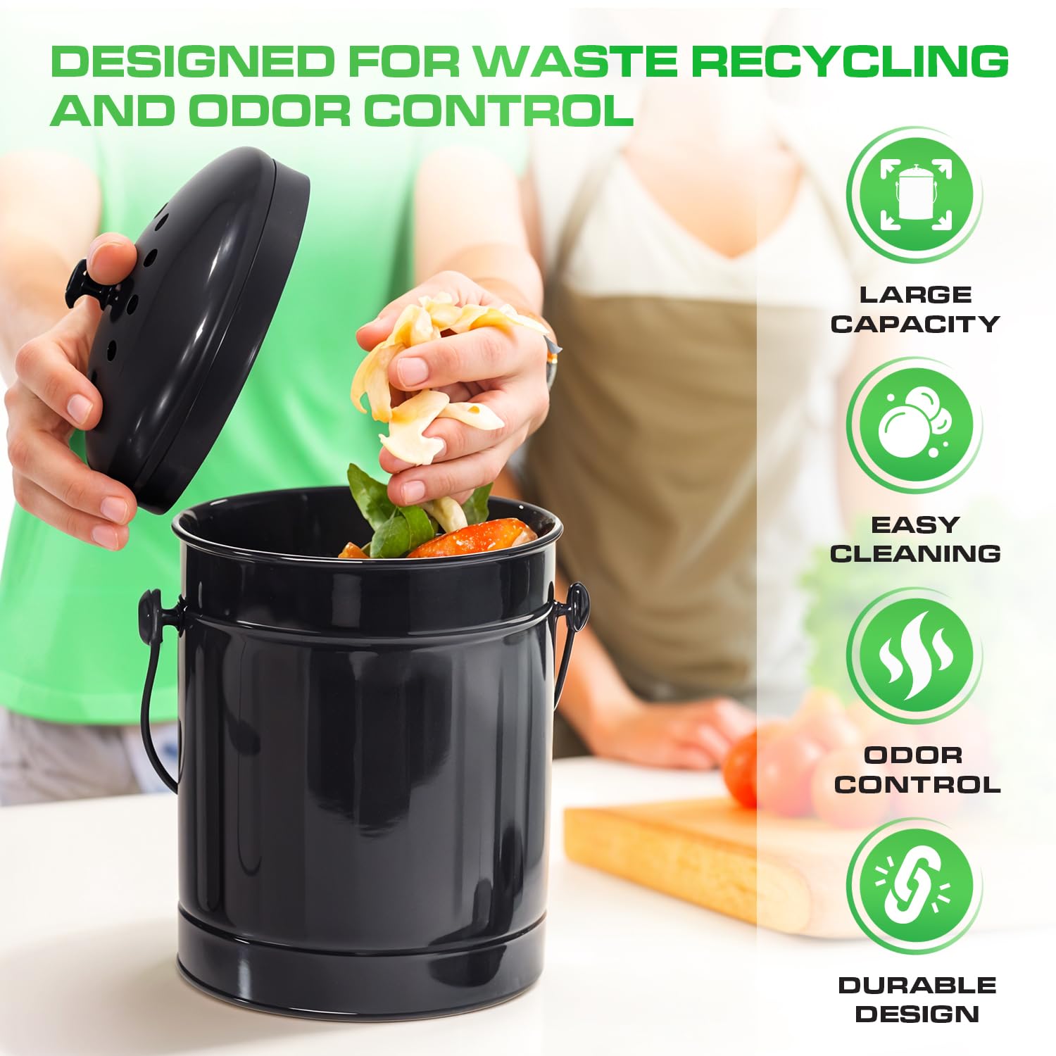 Countertop Compost Bin Kitchen Indoor with Lid