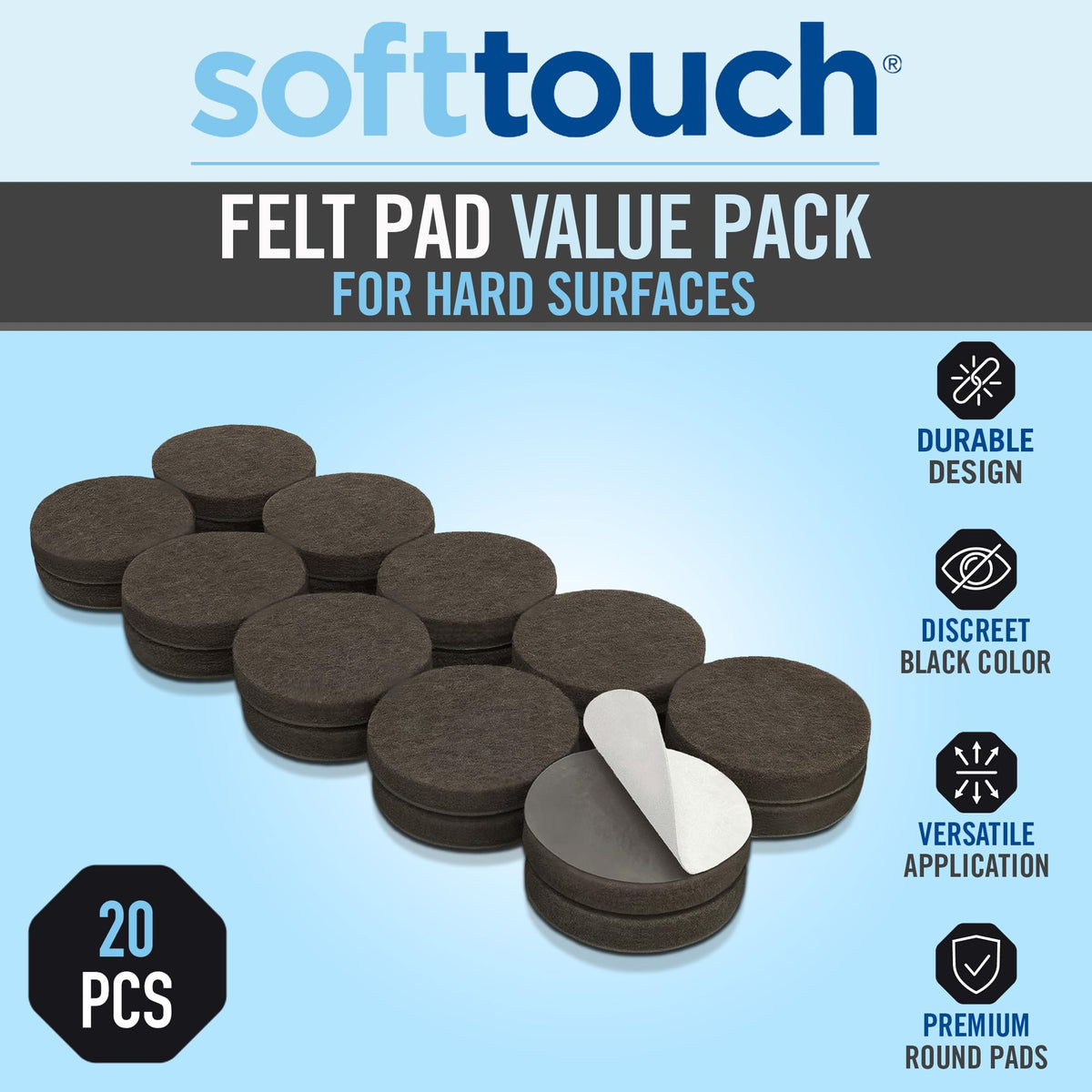 3 4" Round Reusable Felt Furniture Sliders for Hard Surfaces (20 Count)