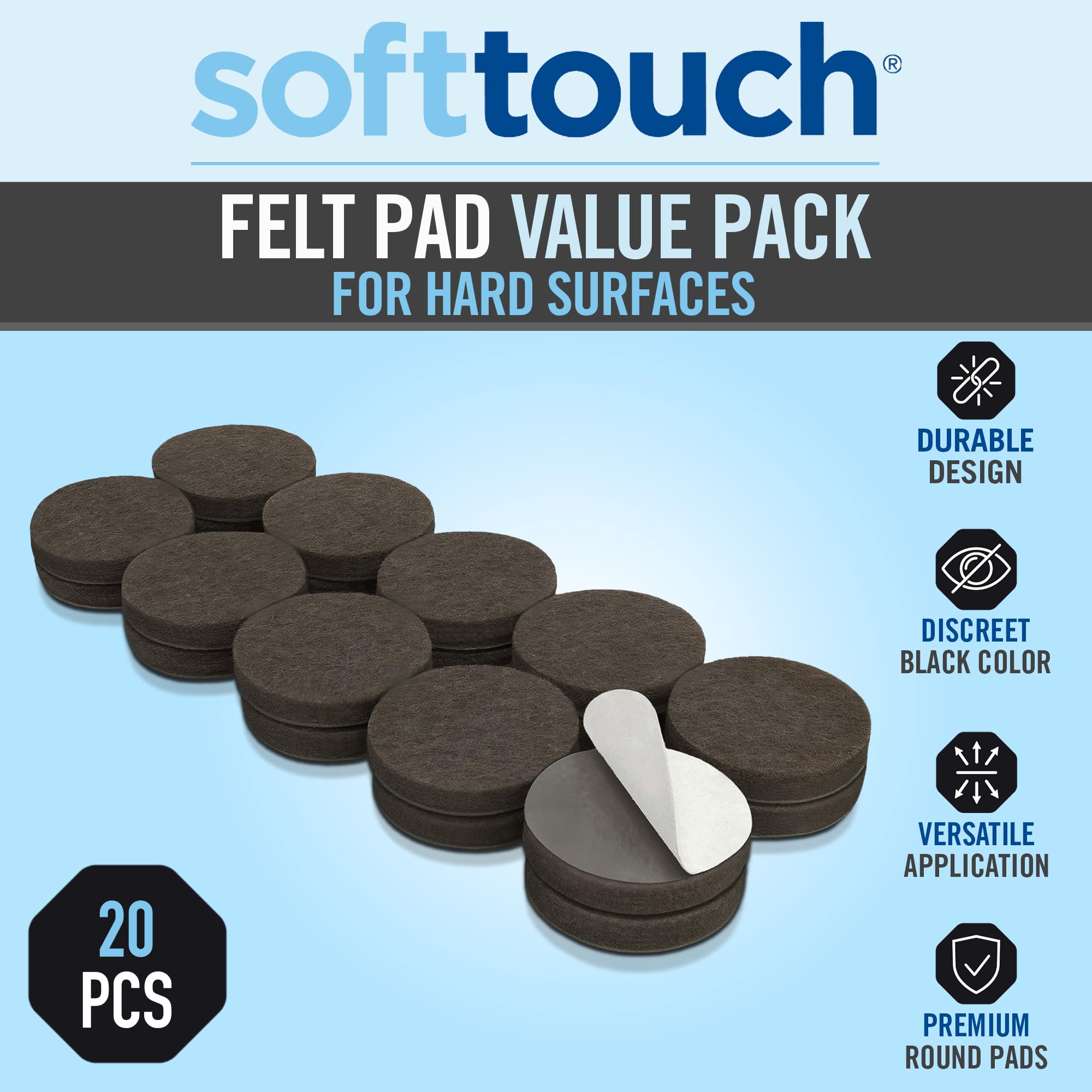 3 4" Round Reusable Felt Furniture Sliders for Hard Surfaces (20 Count)