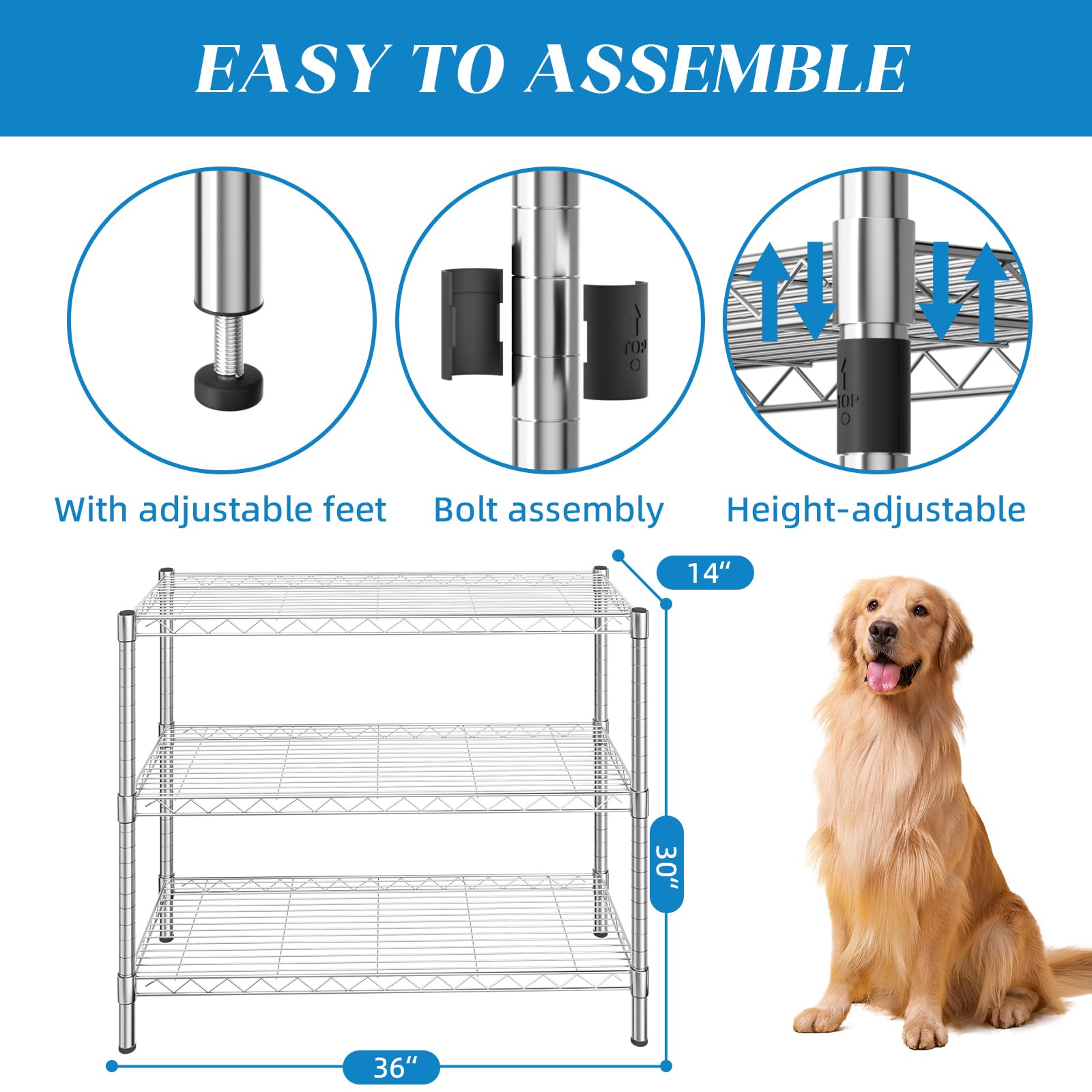 3 Shelf Adjustable Metal Wire Shelving