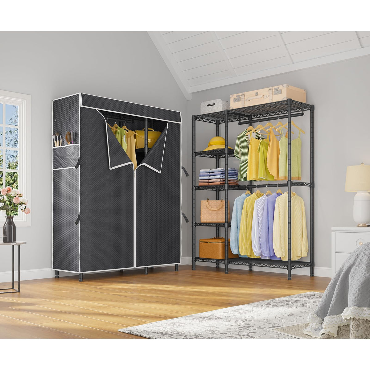 V7C Portable Closet for Hanging Clothes Heavy Duty Rack with Cover
