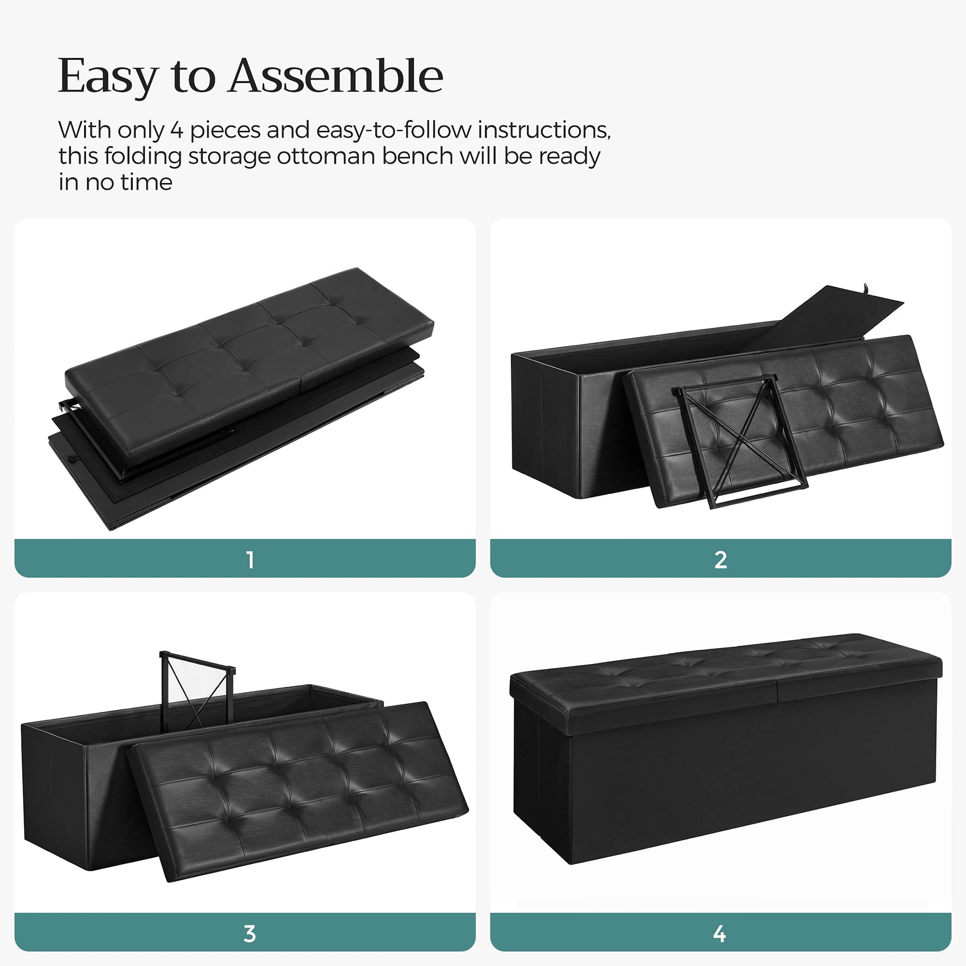 43.3 Inches Folding Storage Ottoman Bench with Flipping Lid