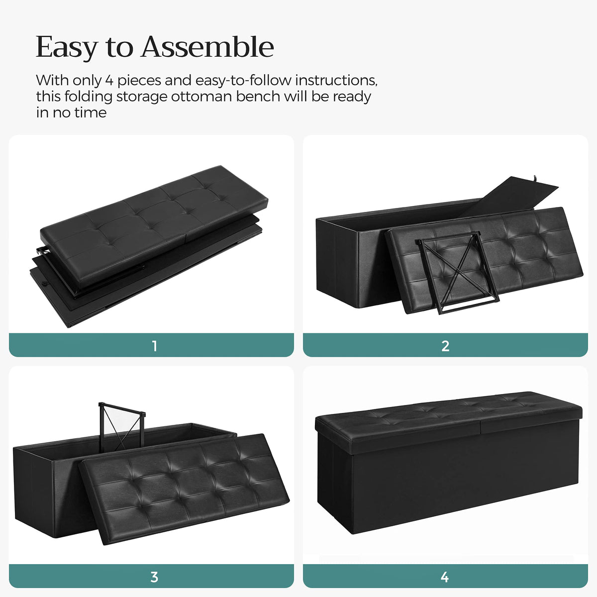 43.3 Inches Folding Storage Ottoman Bench with Flipping Lid