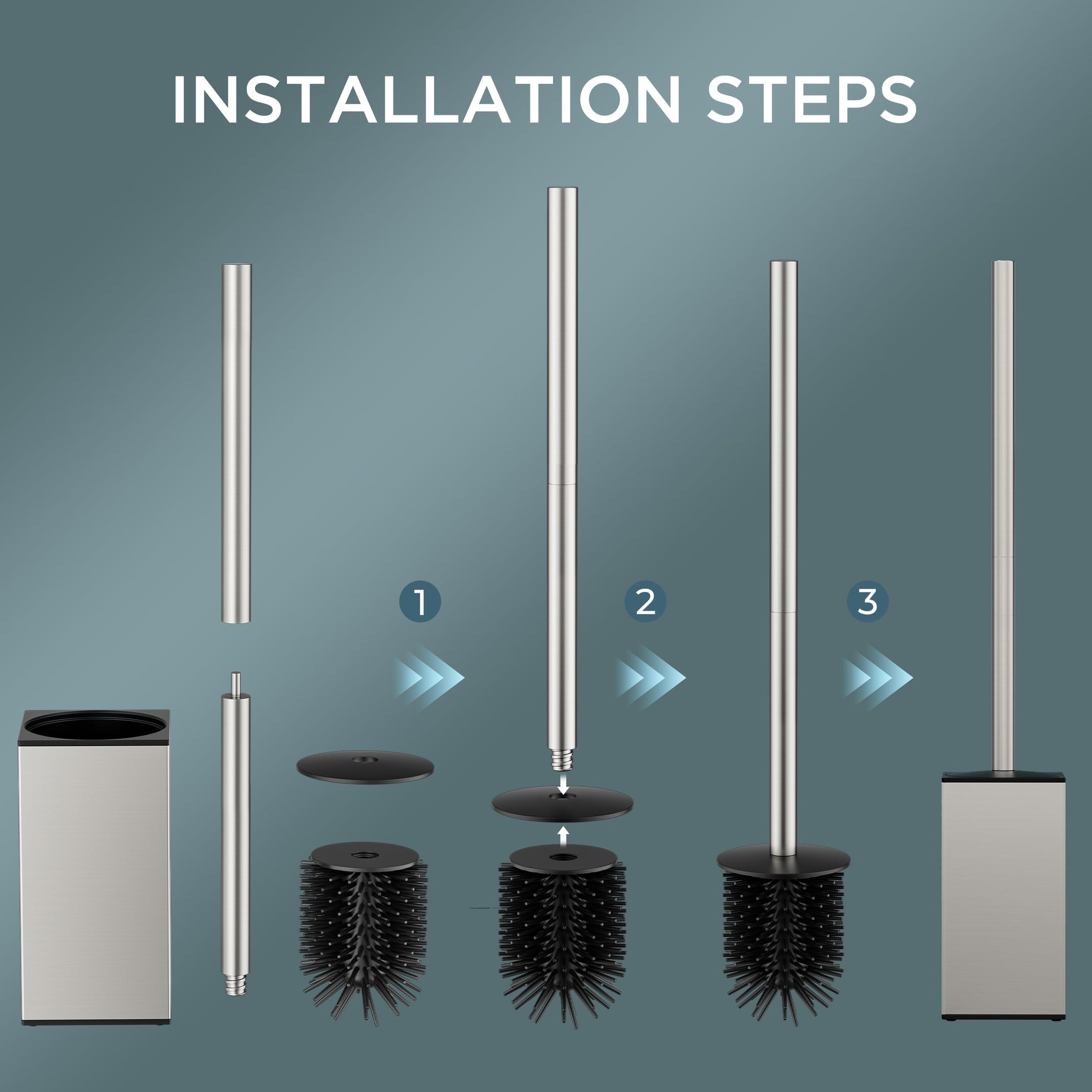 Stainless Steel Toilet Bowl Brush Scrubber and Holder Set Short