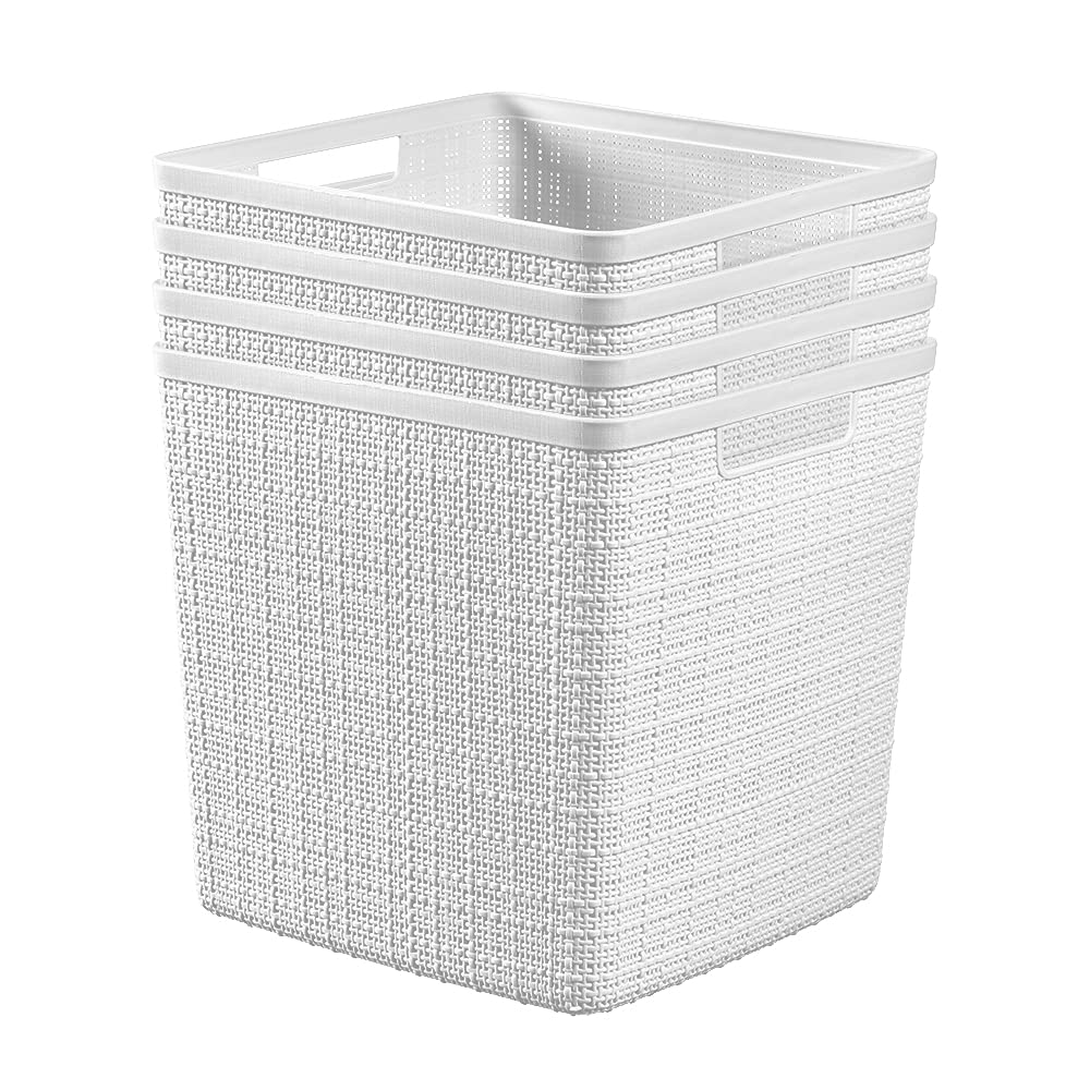 Set of 4 Large Cube 17L Jute Decorative Plastic Organization and Storage Baskets (4 Count)