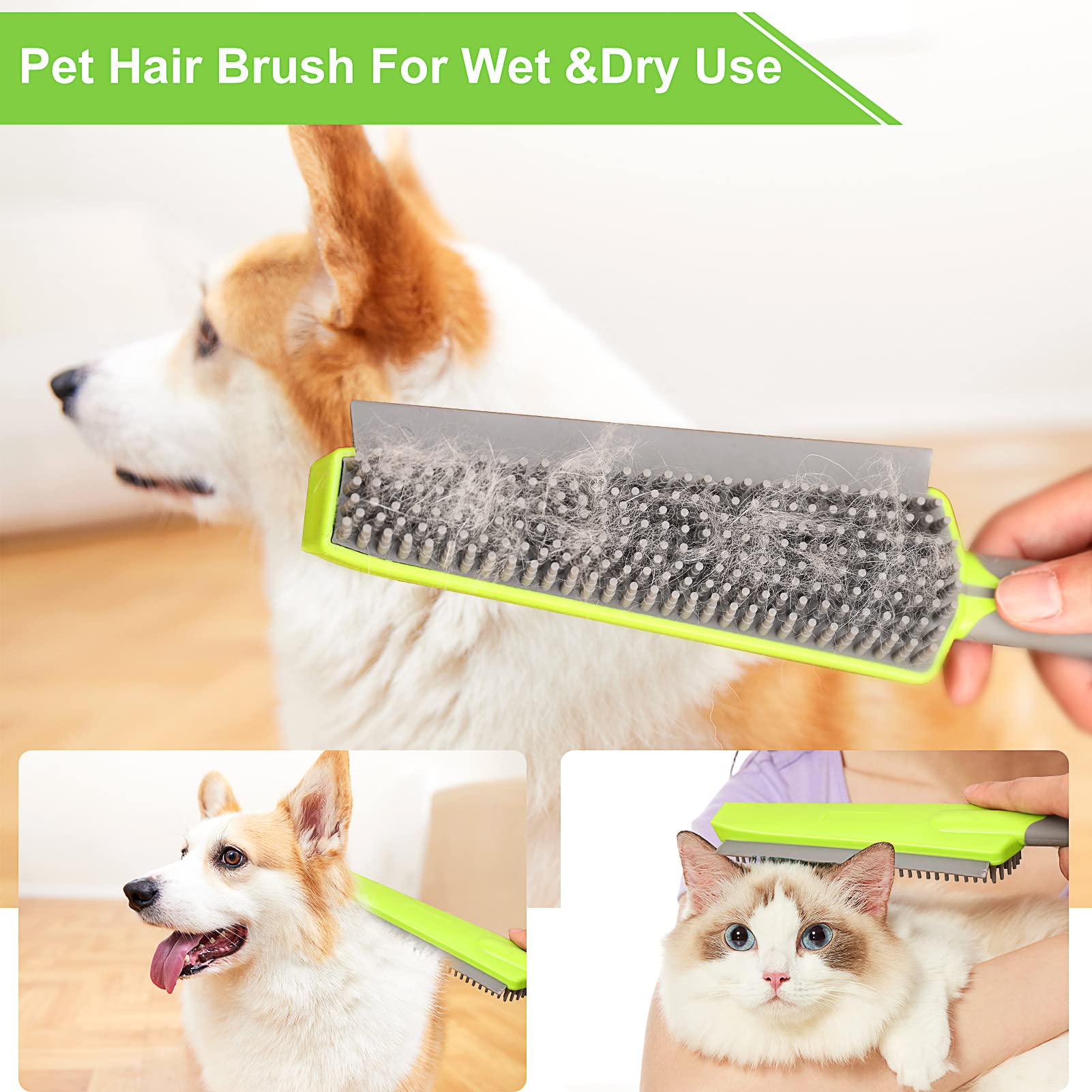 Rubber Broom with Squeegee for Carpet Pet Hair Remover