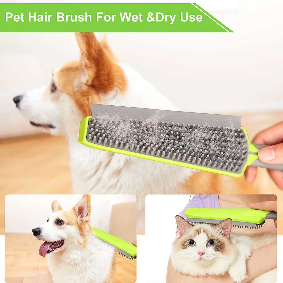 Rubber Broom with Squeegee for Carpet Pet Hair Remover
