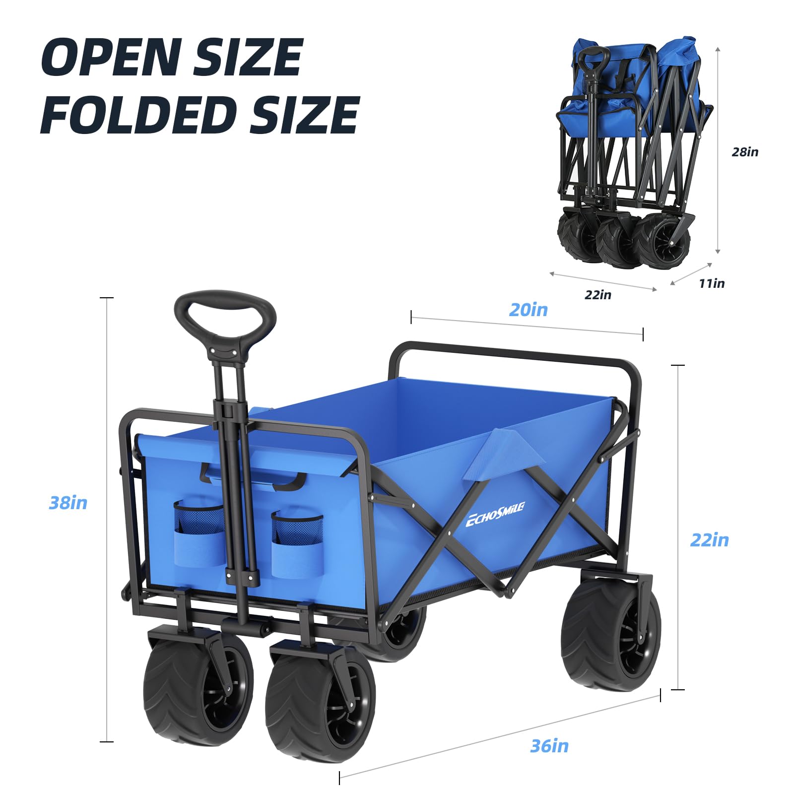 Wagons Carts Foldable Heavy Duty 350L Capacity for Camping