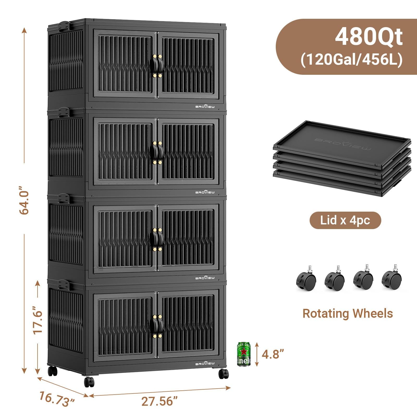 480Qt Stackable Storage Bins with 4 Lids (4 Count)