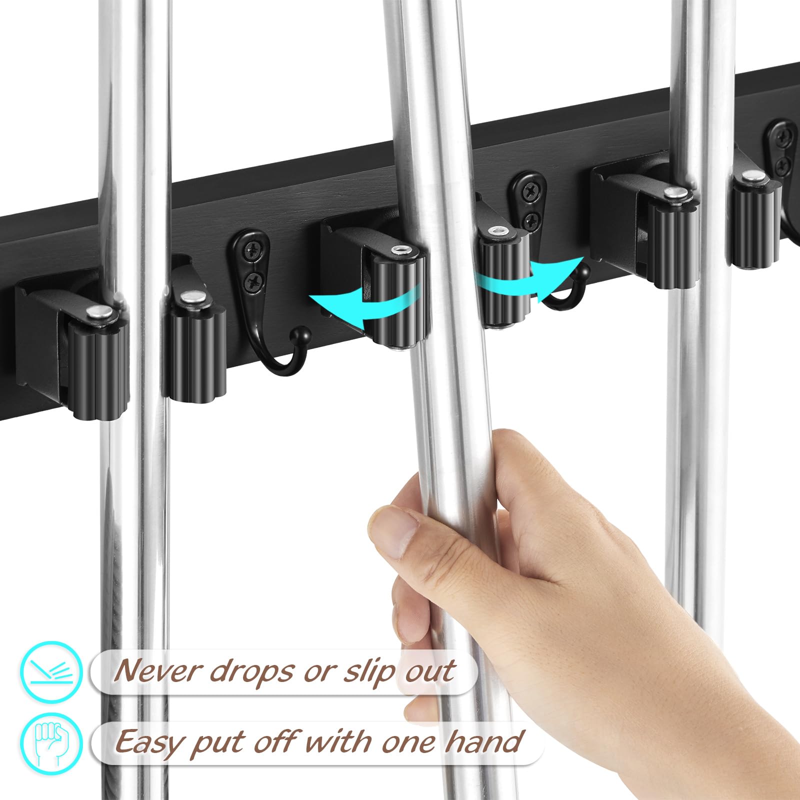 2 Pack Black Mop Broom Holder Wall Mount