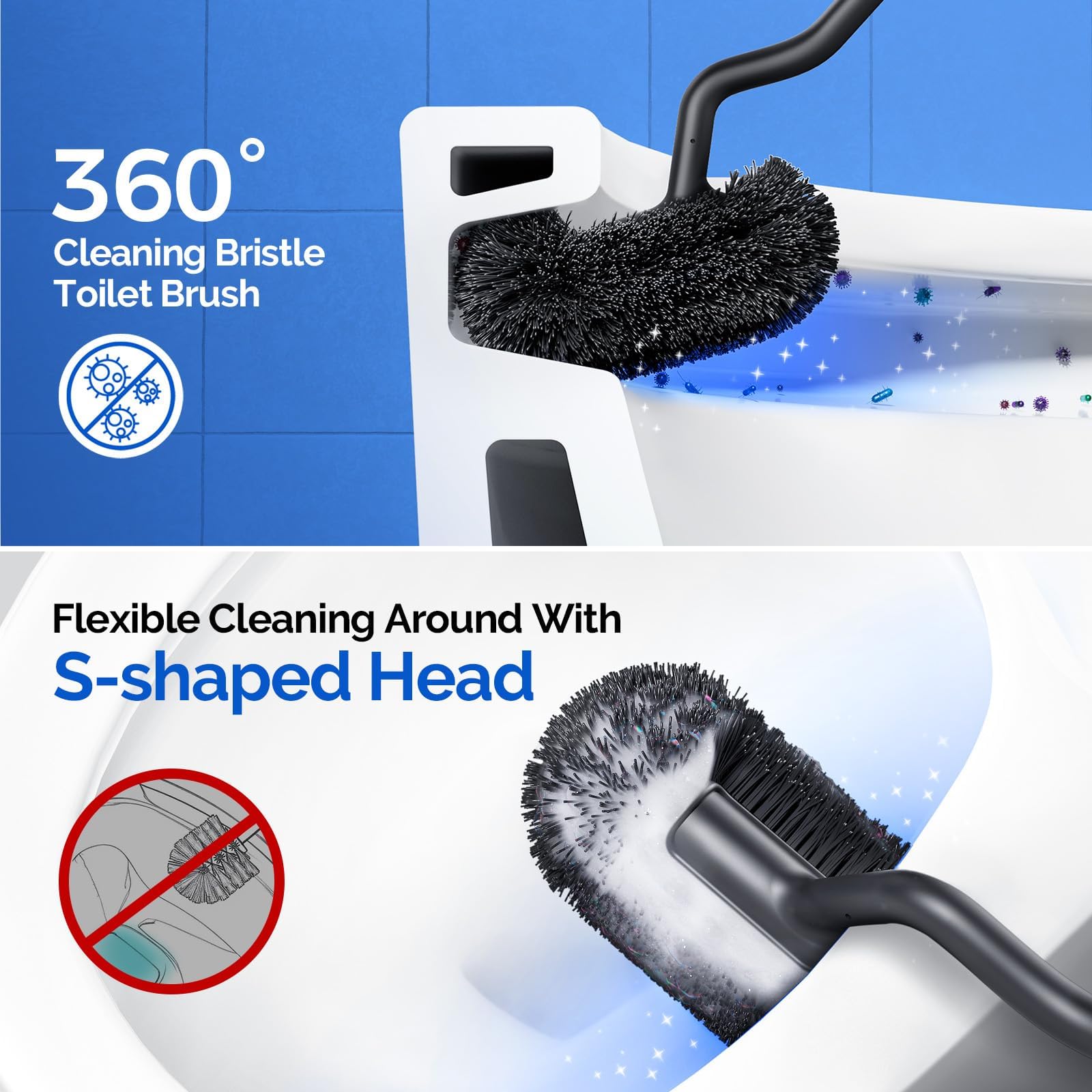 Toilet Brush and Holder Set：Stainless Steel Deep Clean Bathroom