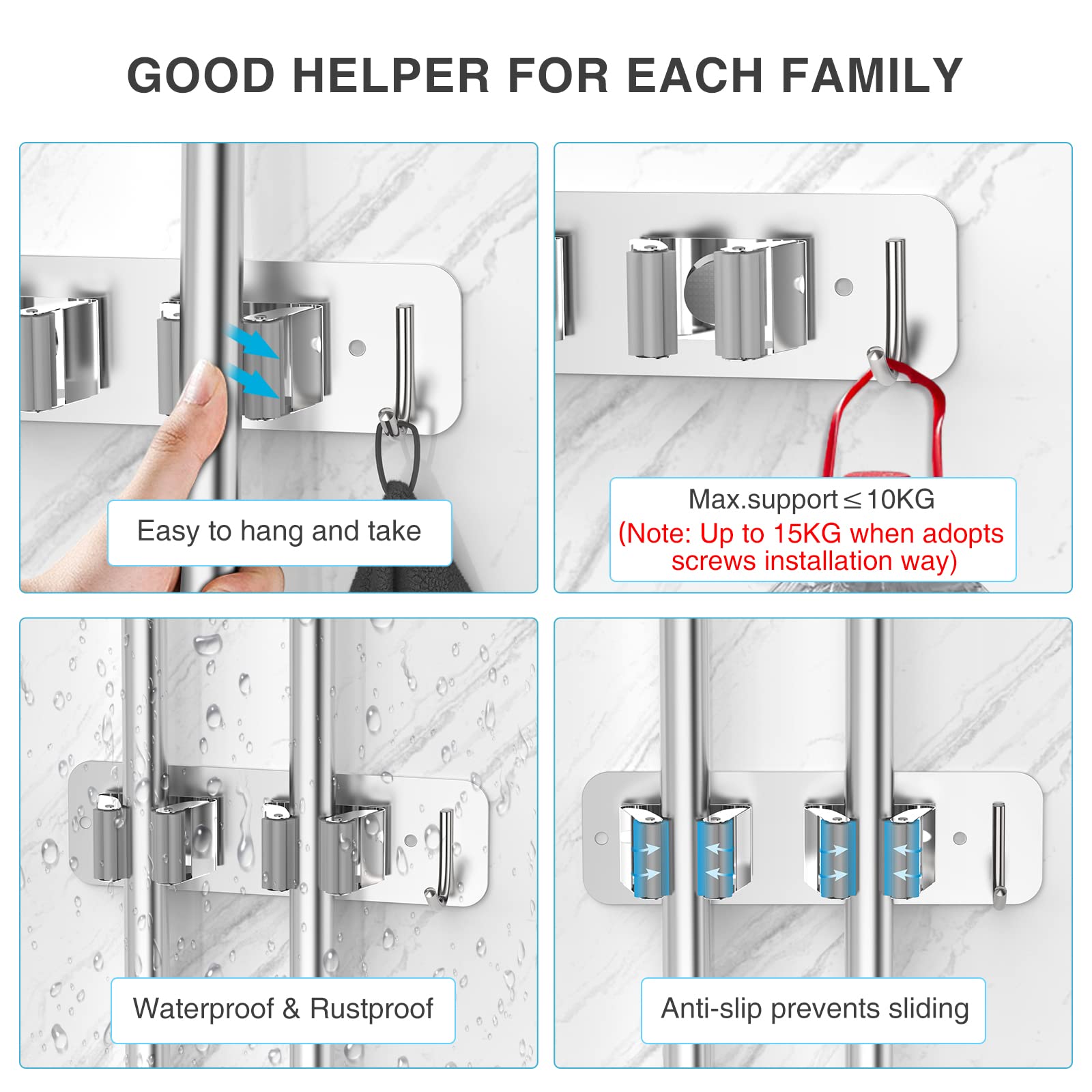 Wall Mount Mop and Broom Holder (4 Count)