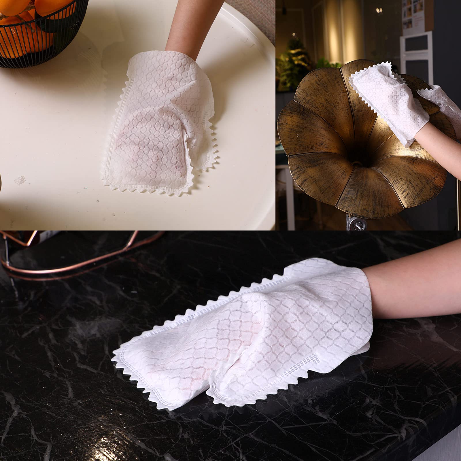 60 Pieces White Microfiber Dusting Gloves Artisan Dusting Mitt Microfiber Cloth Replaces Dust Wipes Feather Dusters for Locks in Dust Pet Hair Sensitive Cleaning Possible Dual (60 Count)