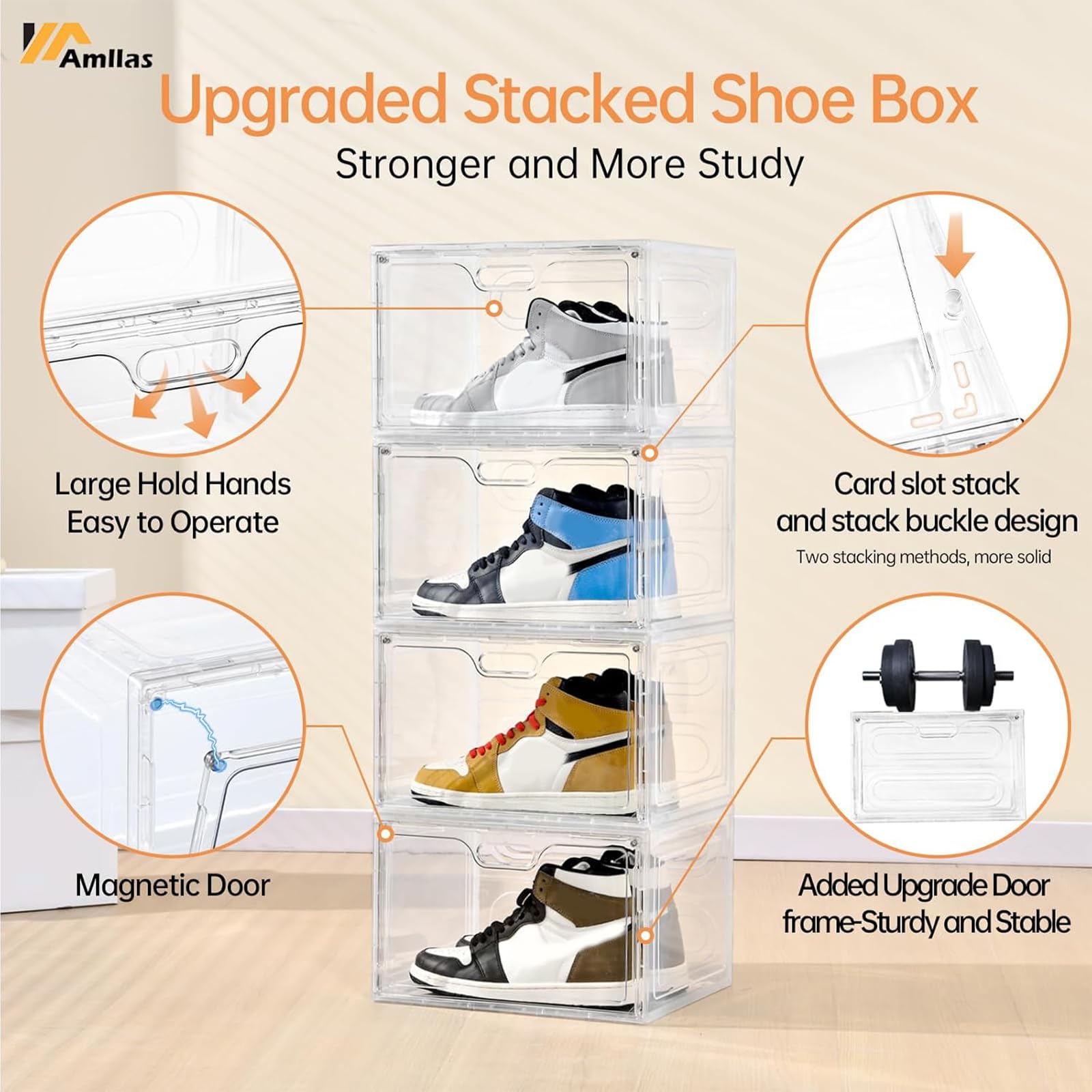 8 Pack Shoe Boxes Clear Plastic Stackable (8 Count)