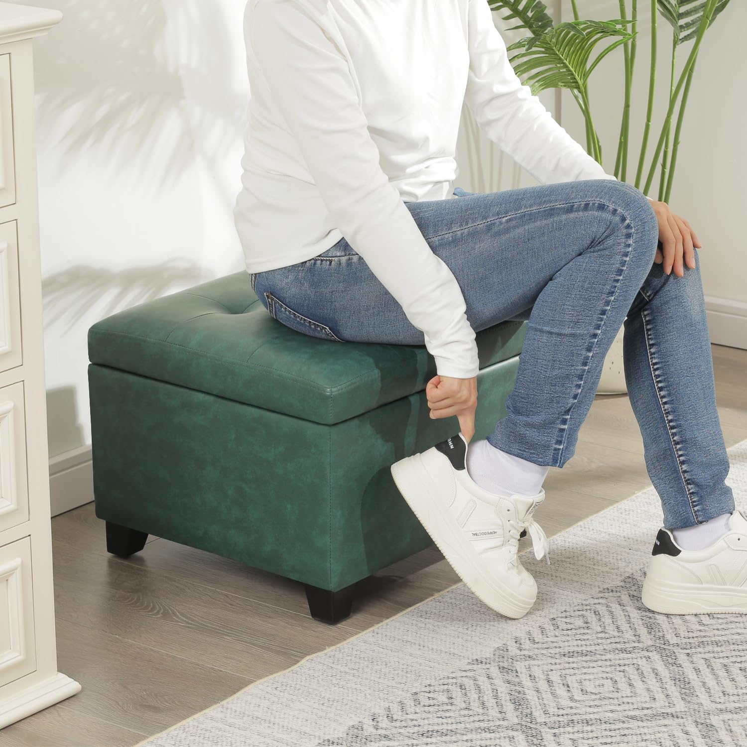 Faux Leather Storage Ottoman