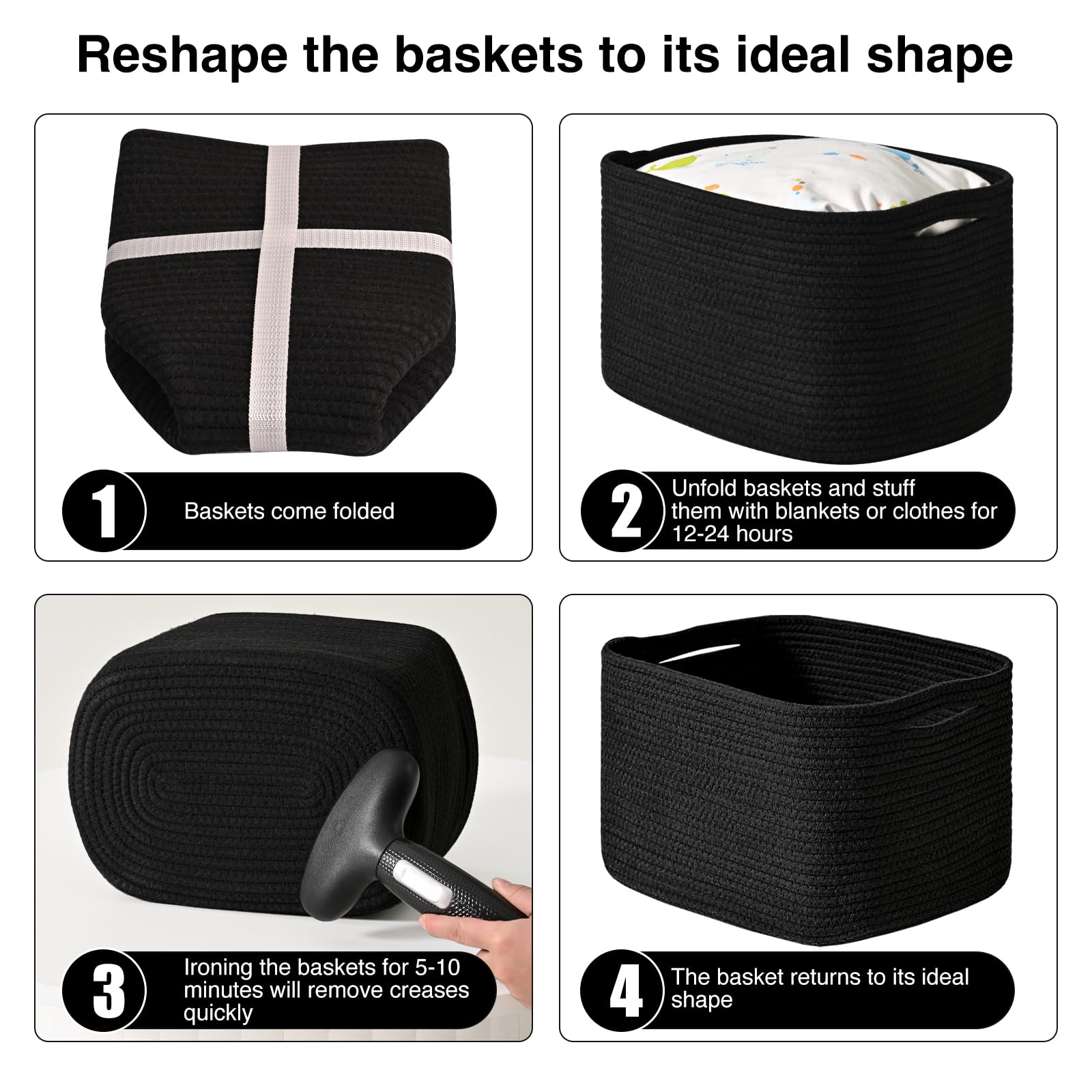 Black Storage Baskets for Shelves (4 Count)