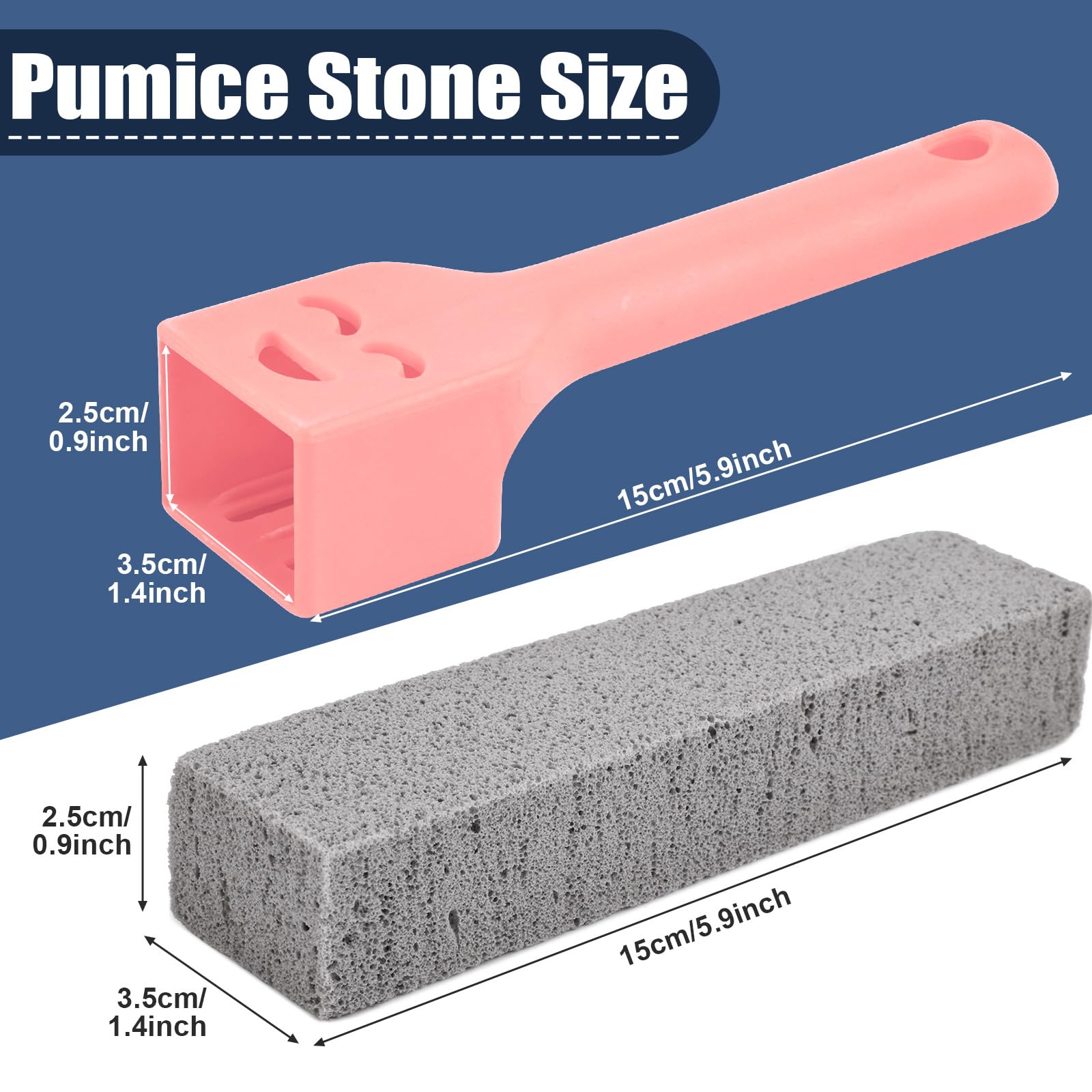 8 Pack Pumice Stone Scouring Sticks with 2 Universal Handles (8 Count)