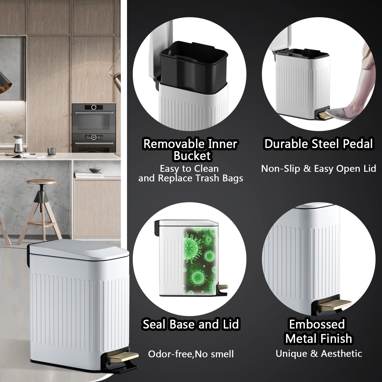 Small Bathroom Trash Can with Lid Soft Close