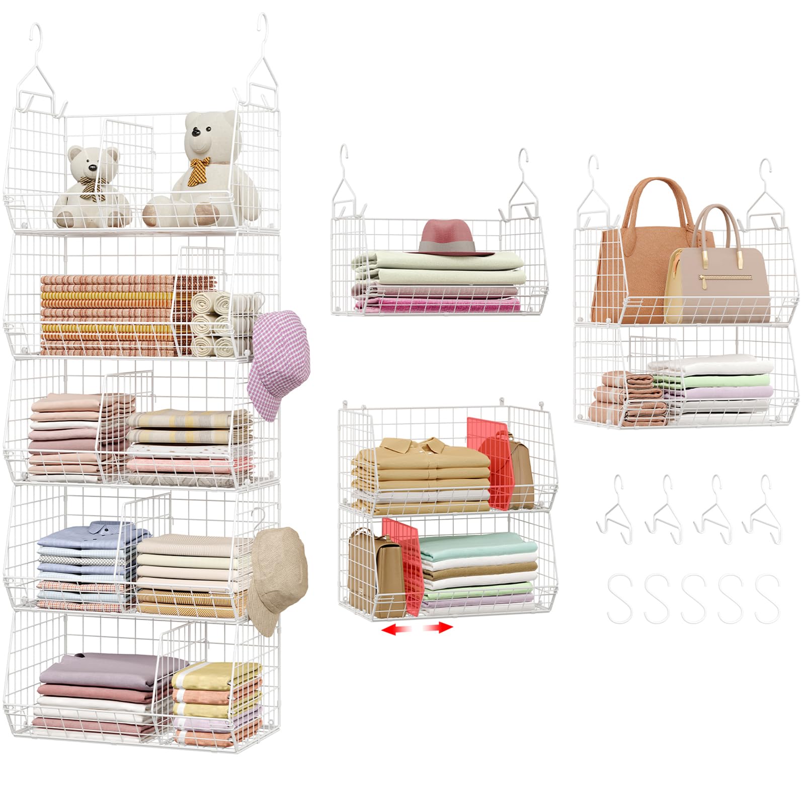 5 Tier Extra Large Closet Hanging Shelves with Divider