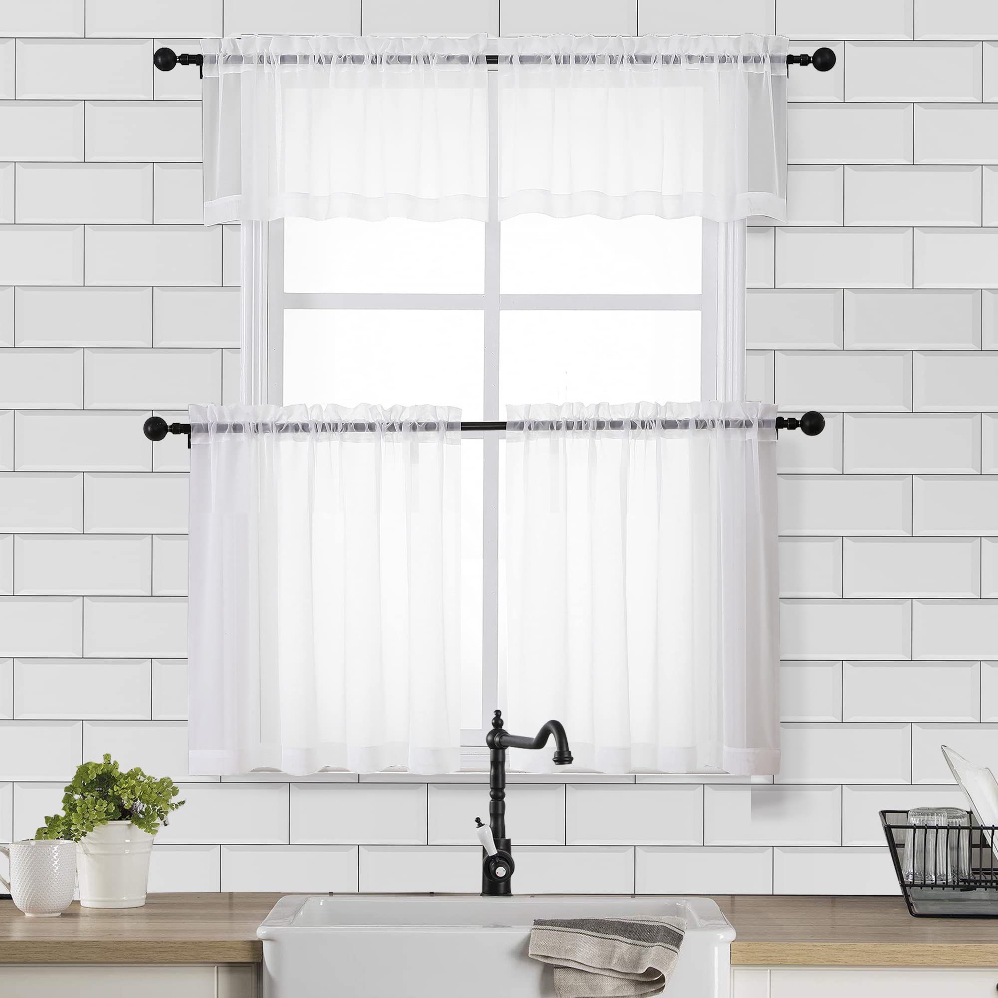 Sheer White Curtains 24 Inch Length Set