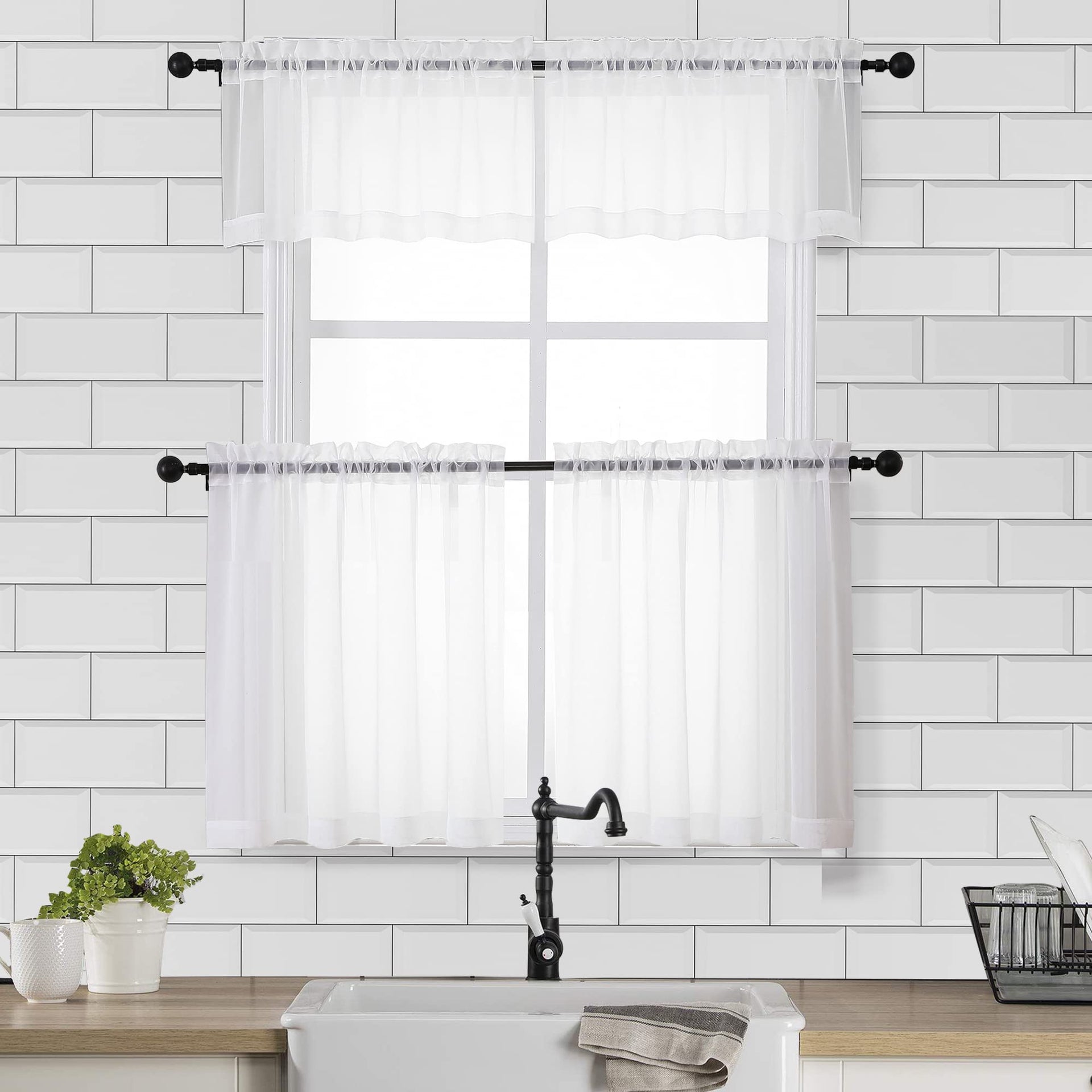 Sheer White Valances for Windows 2 Pack