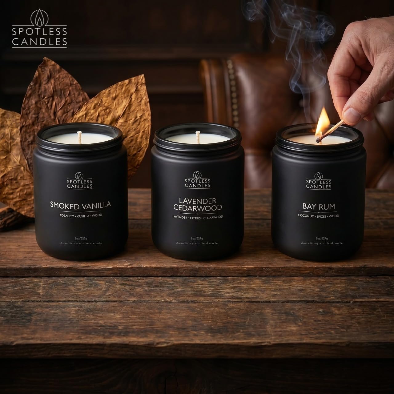 Mens Candle 3 x 8oz Pack Smoked Vanilla Bay Rum and Lavender Cedarwood Scents (3 Count)