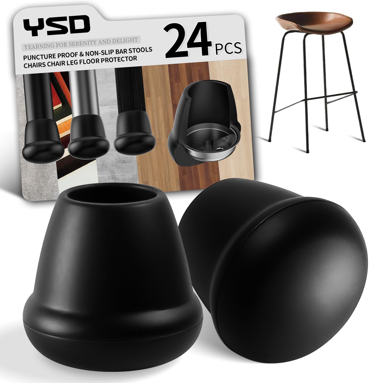 0.75 Inch Heavy Duty Rubber Chair Leg Caps (24 Count)