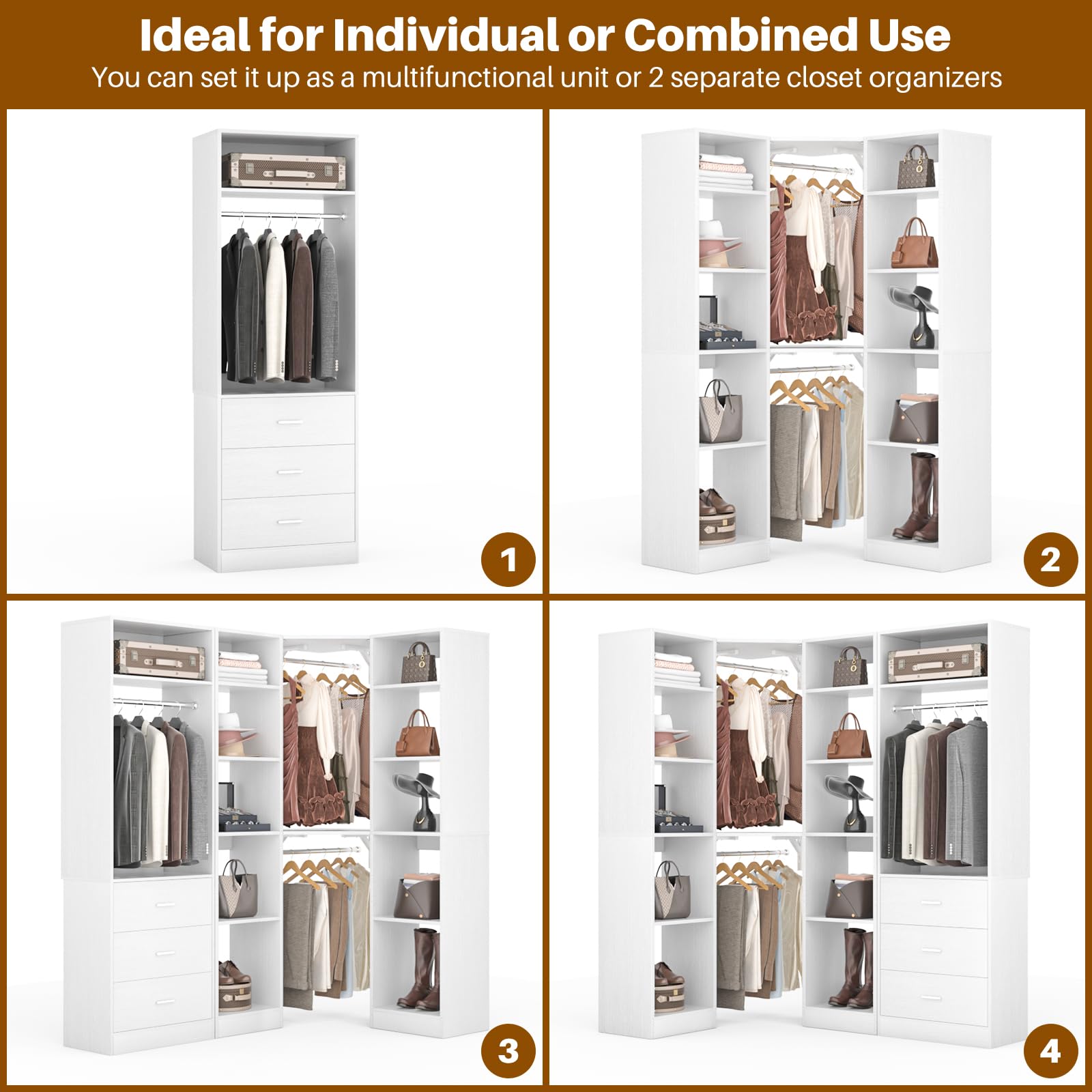 Corner Closet System with 3 Drawers